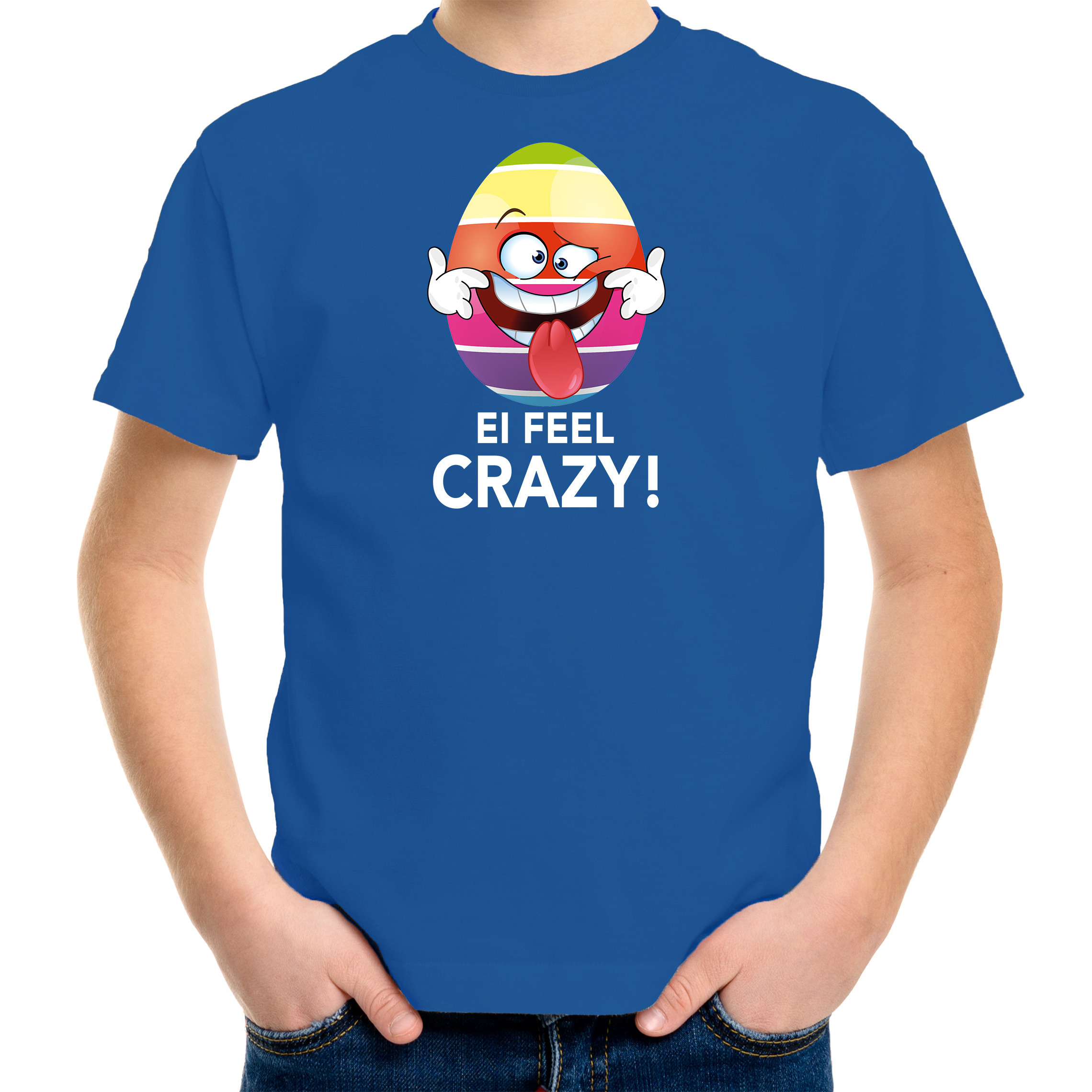 Vrolijk Paasei ei feel crazy t-shirt blauw voor kinderen Paas kleding-outfit
