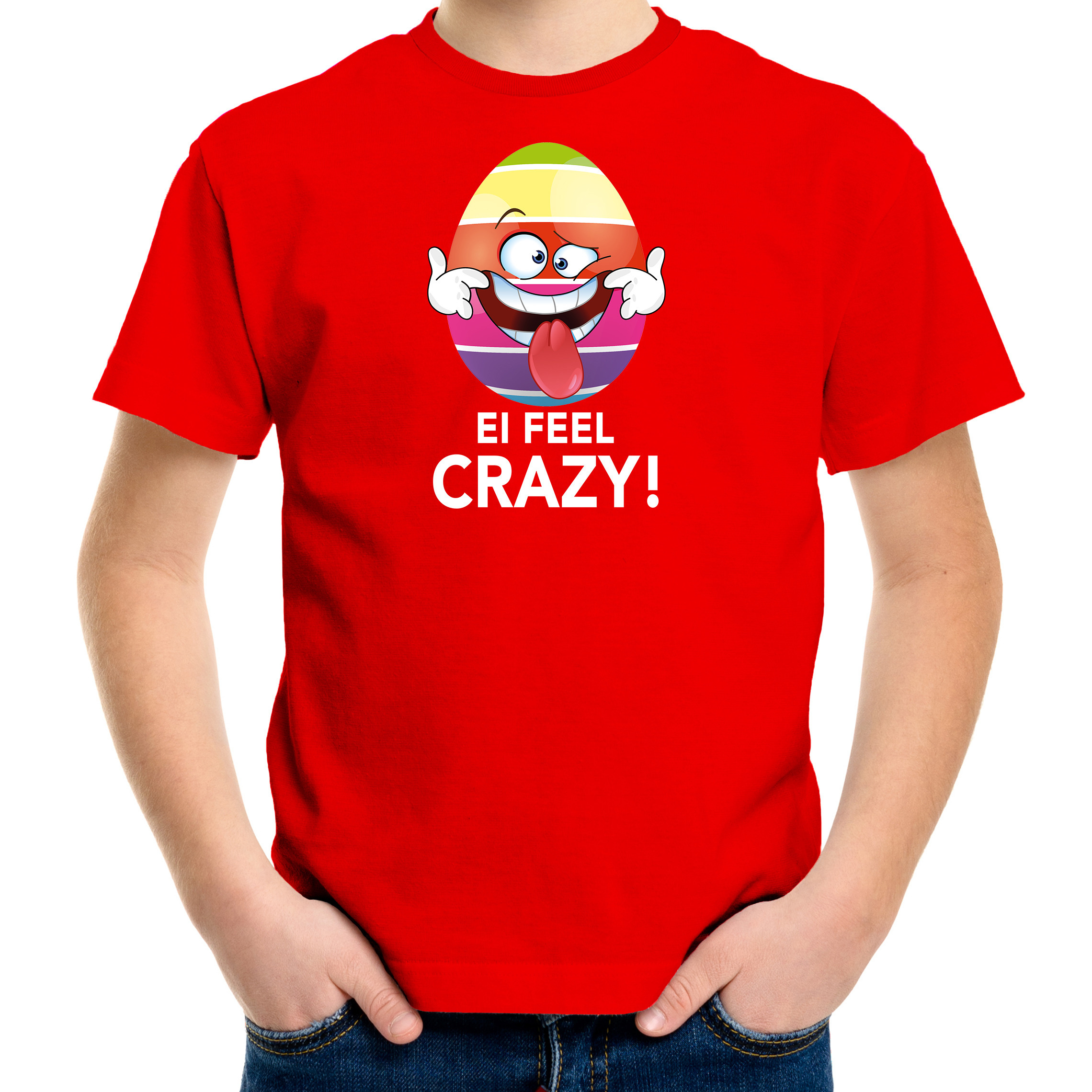 Vrolijk Paasei ei feel crazy t-shirt rood voor kinderen Paas kleding-outfit