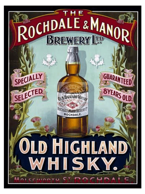 Wandplaatje whiskey Rochdale en Manor