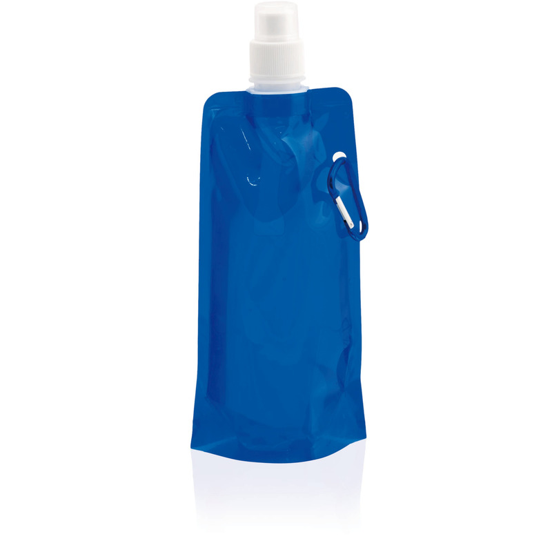 Waterzak-bidon blauw navulbaar opvouwbaar met haak 400 ml festival-outdoor