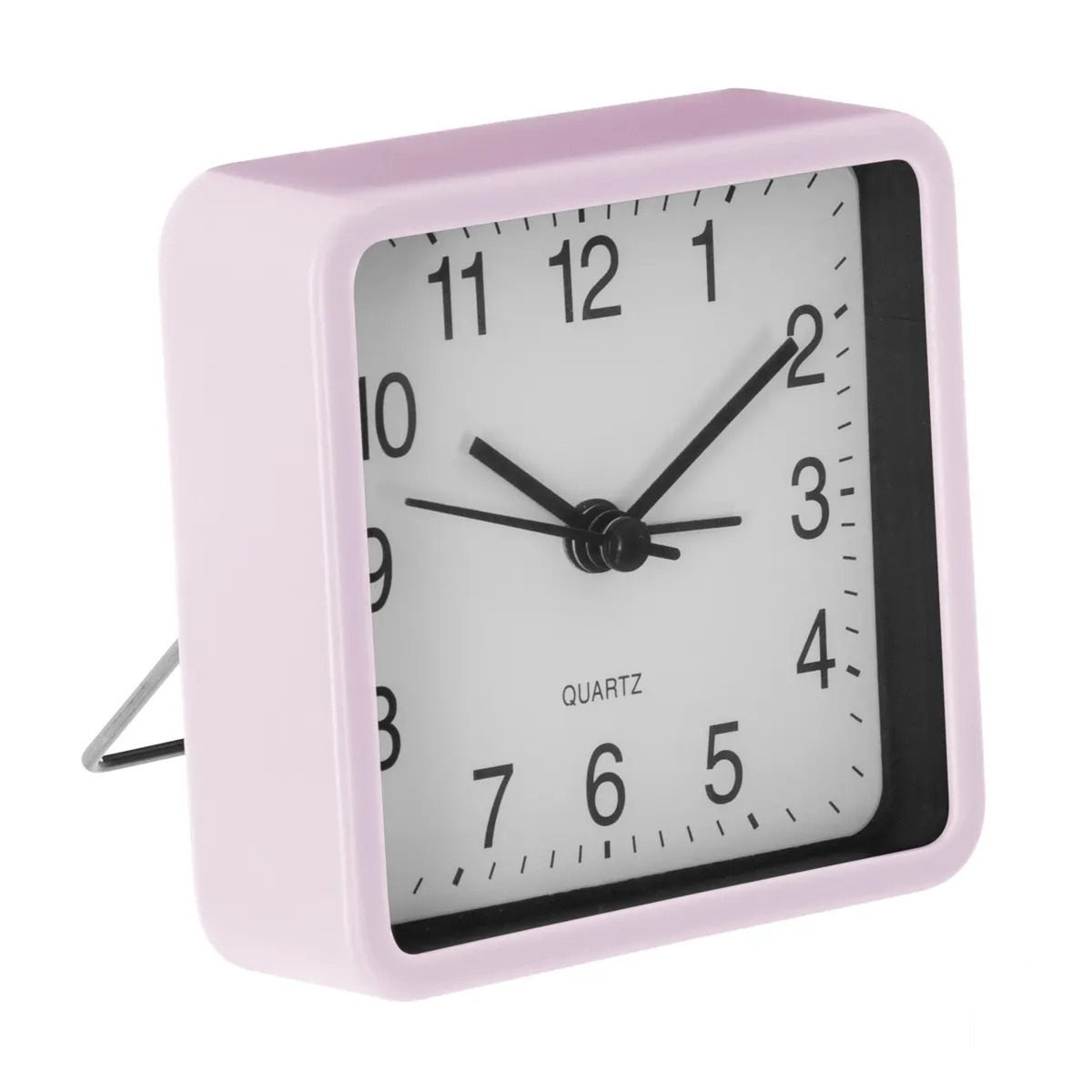 Wekker-alarmklok Dawn roze kunststof 8 x 8 cm met standaard