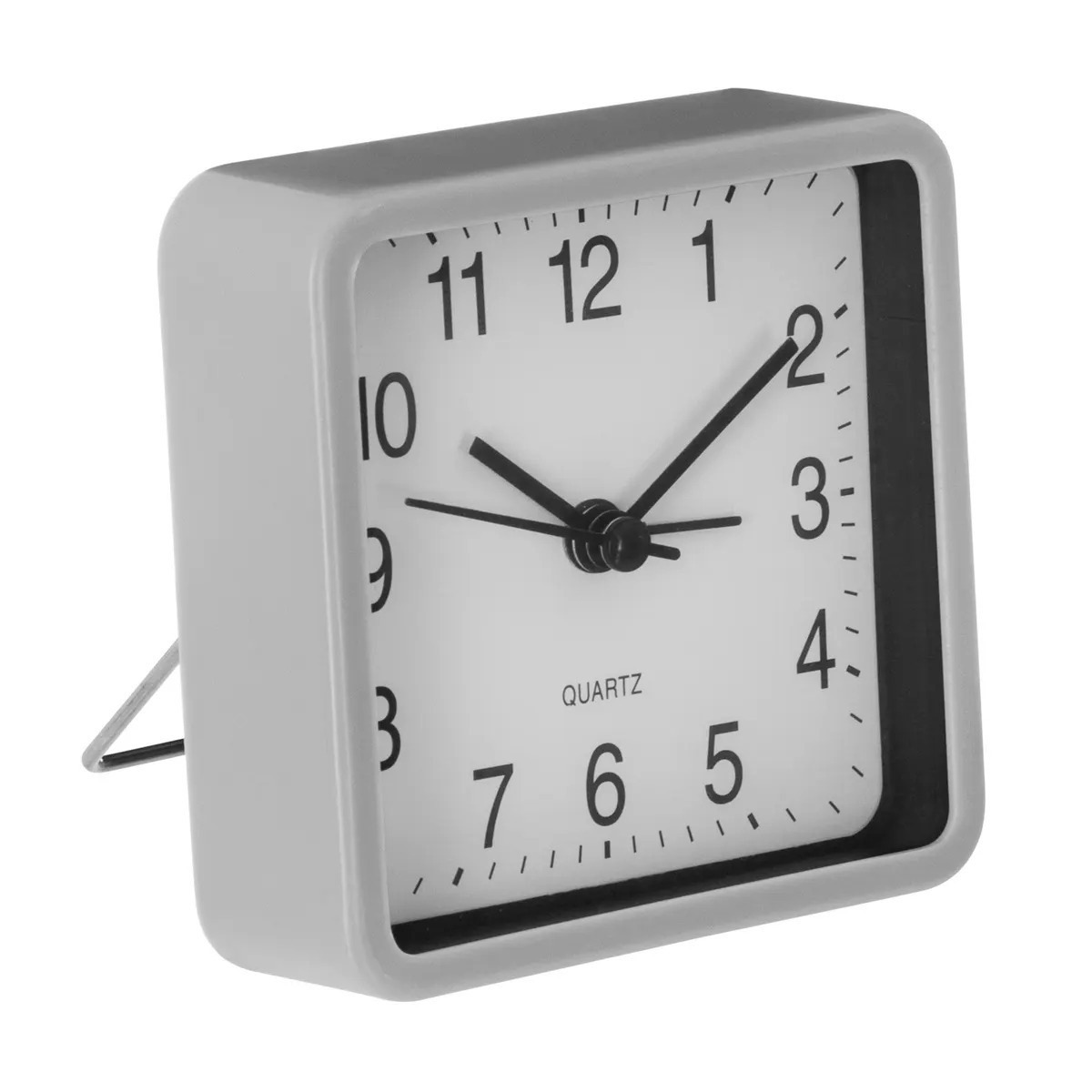 Wekker-alarmklok Dawn zilver kunststof 8 x 8 cm met standaard