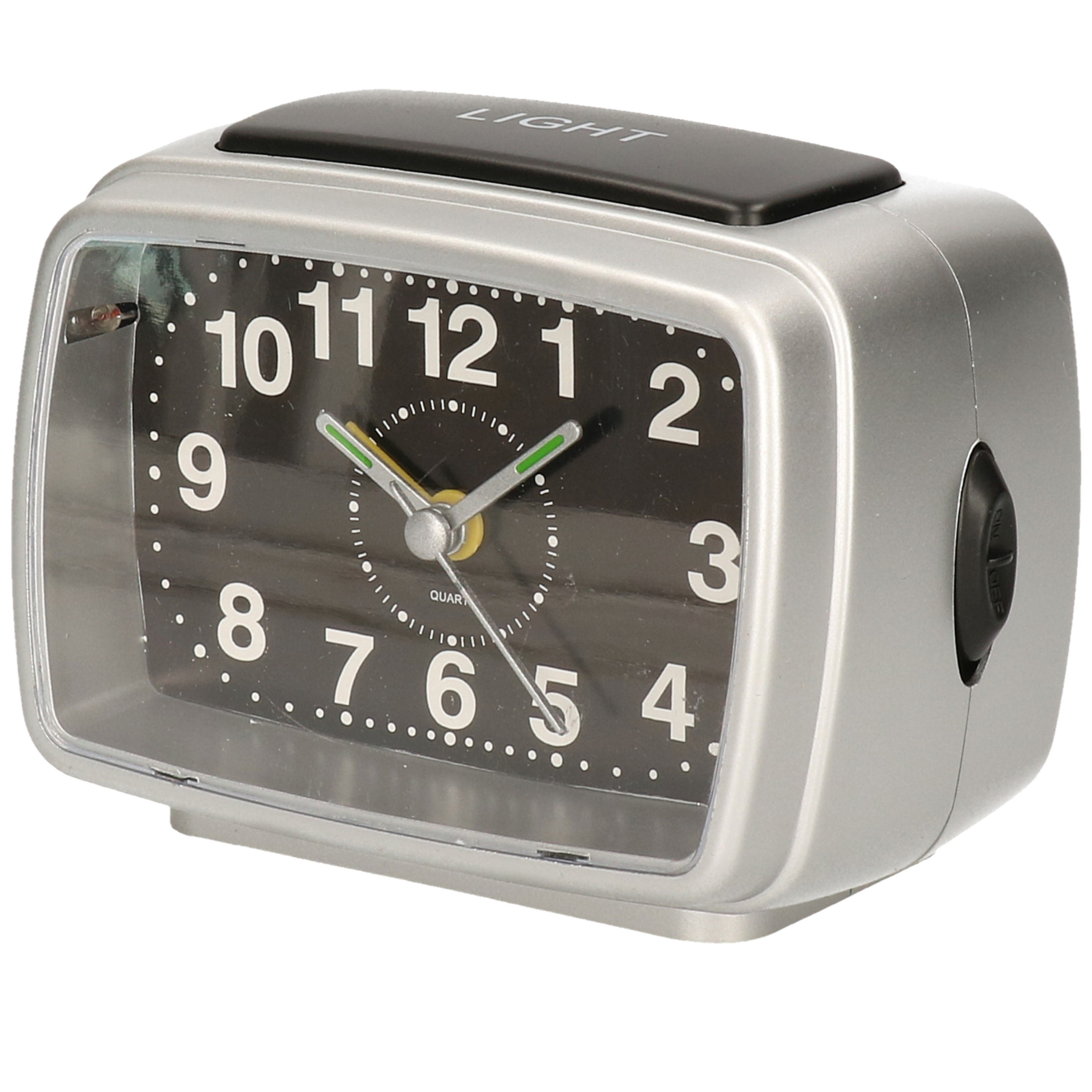 Wekker-alarmklok zwart-zilver met verlichting en alarm 11 cm