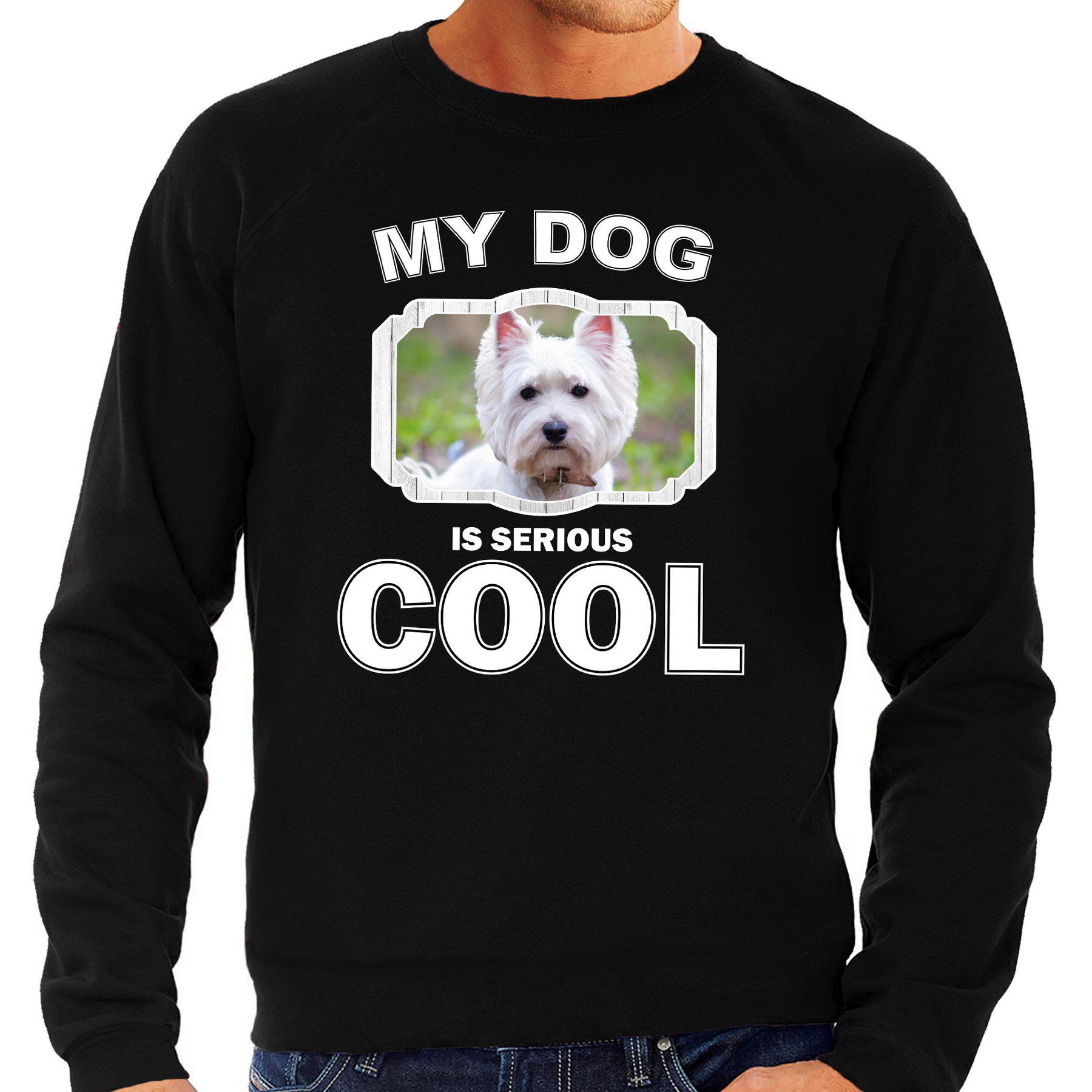 West terrier honden sweater-trui my dog is serious cool zwart voor heren