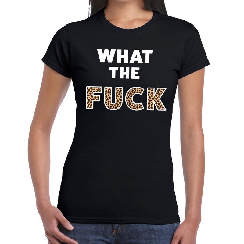 What the Fuck tijger print tekst t-shirt zwart dames