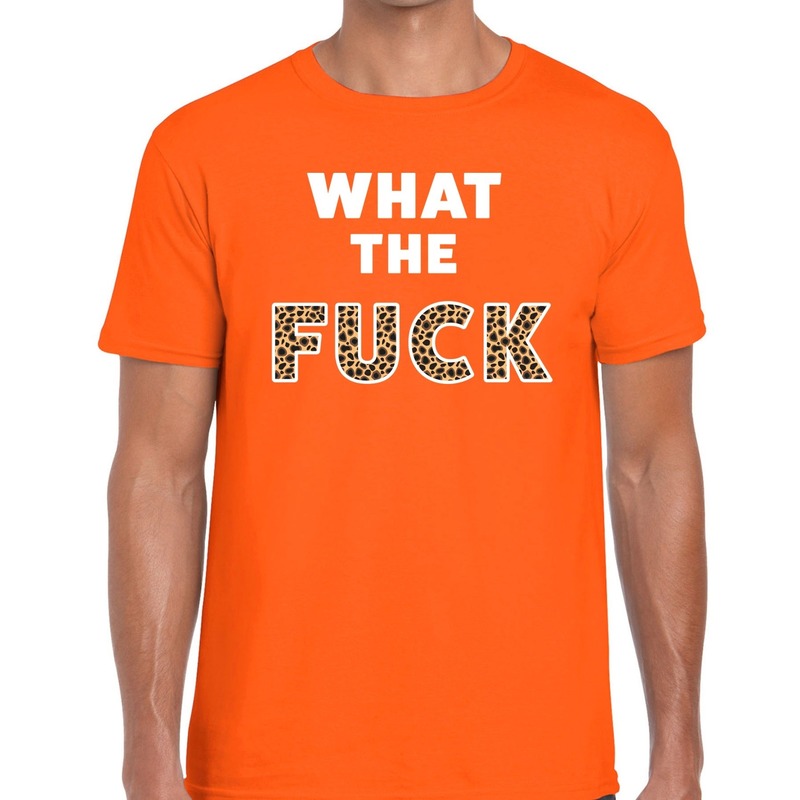 What the Fuck tijgerprint tekst t-shirt oranje heren