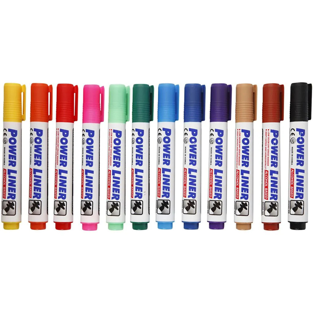 Whiteboard markers-stiften Power Liners in 12x kleuren punt van 4 mm