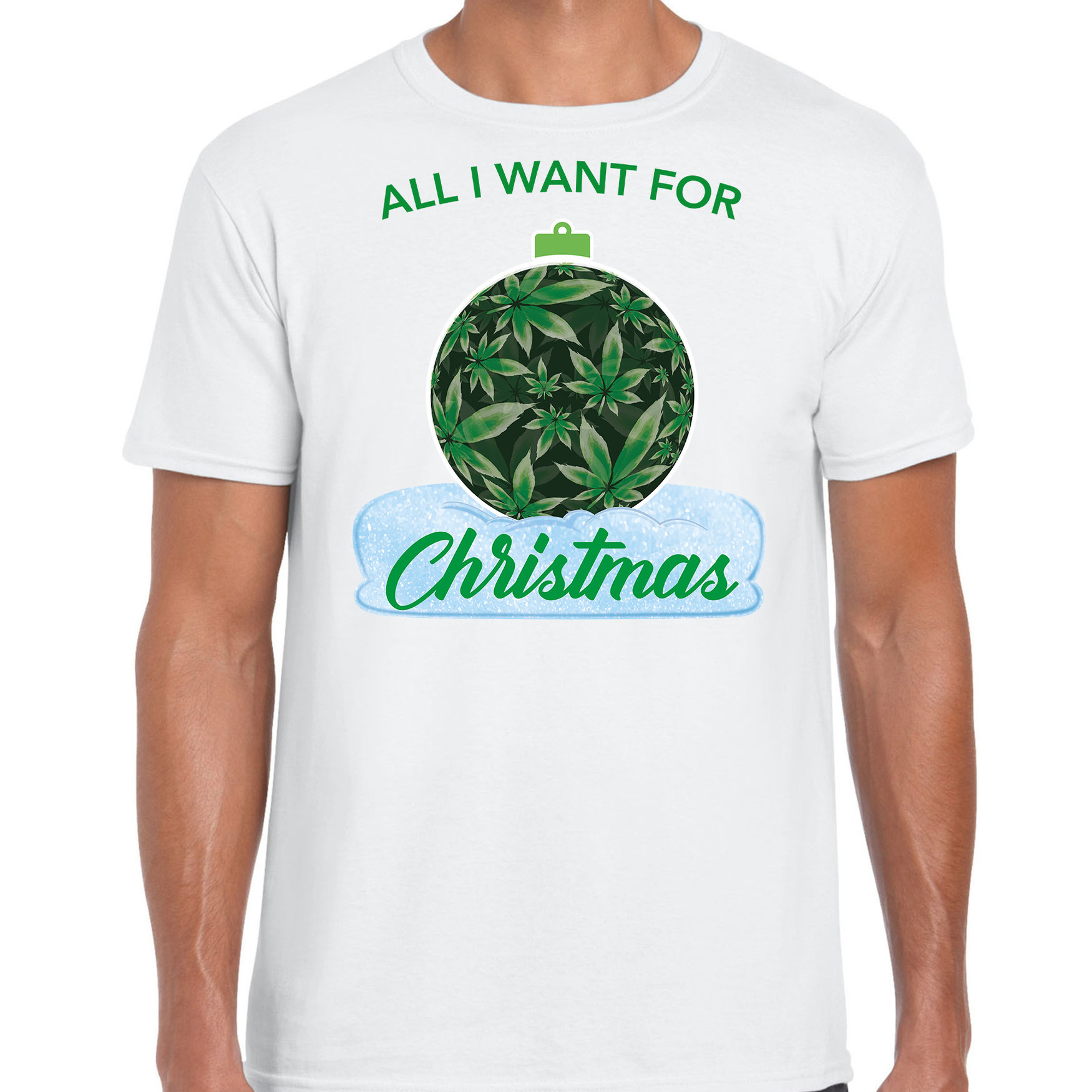 Wiet Kerstbal shirt-Kerst t-shirt All i want for Christmas wit voor heren