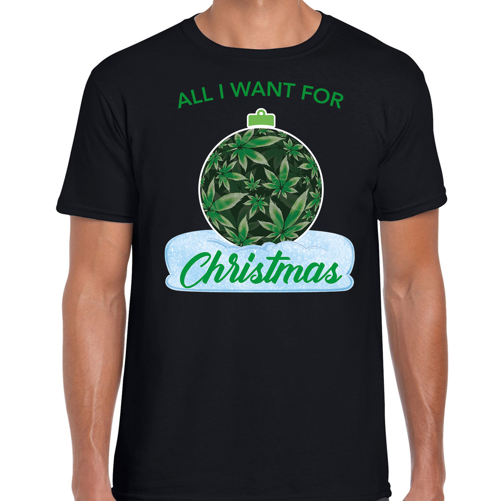 Wiet Kerstbal shirt-Kerst t-shirt All i want for Christmas zwart voor heren