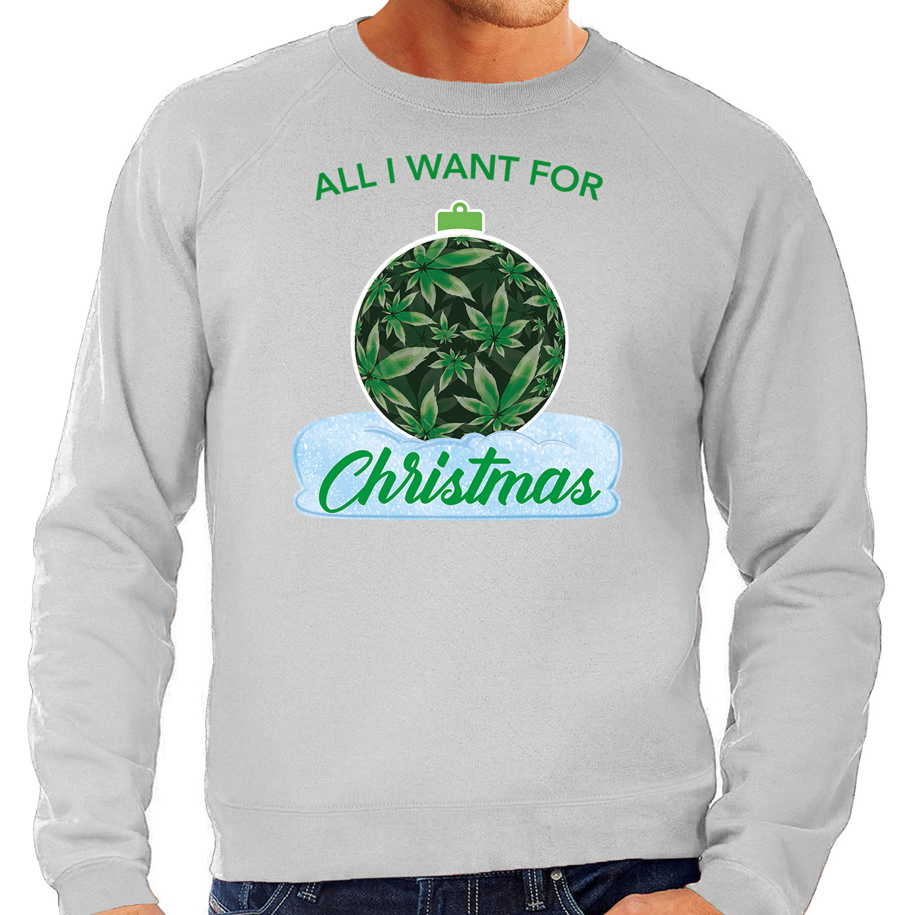 Wiet Kerstbal sweater-foute kersttrui All i want for Christmas grijs voor heren