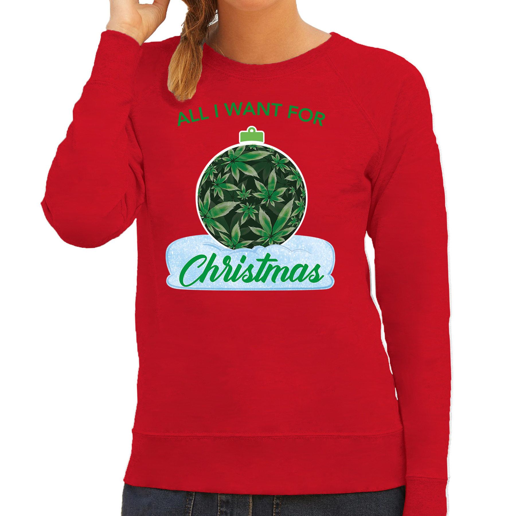 Wiet Kerstbal sweater-outfit All i want for Christmas rood voor dames