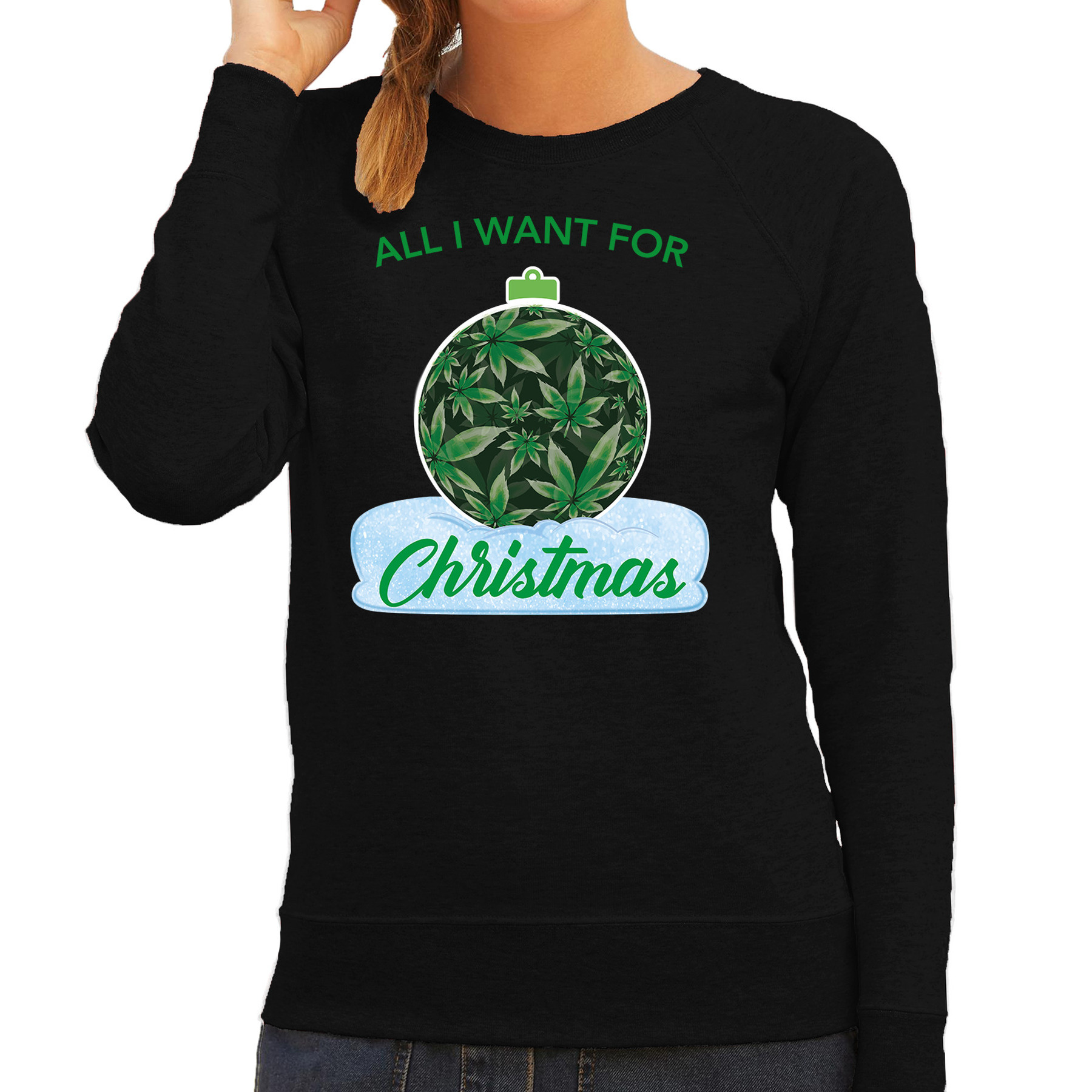 Wiet Kerstbal sweater-outfit All i want for Christmas zwart voor dames