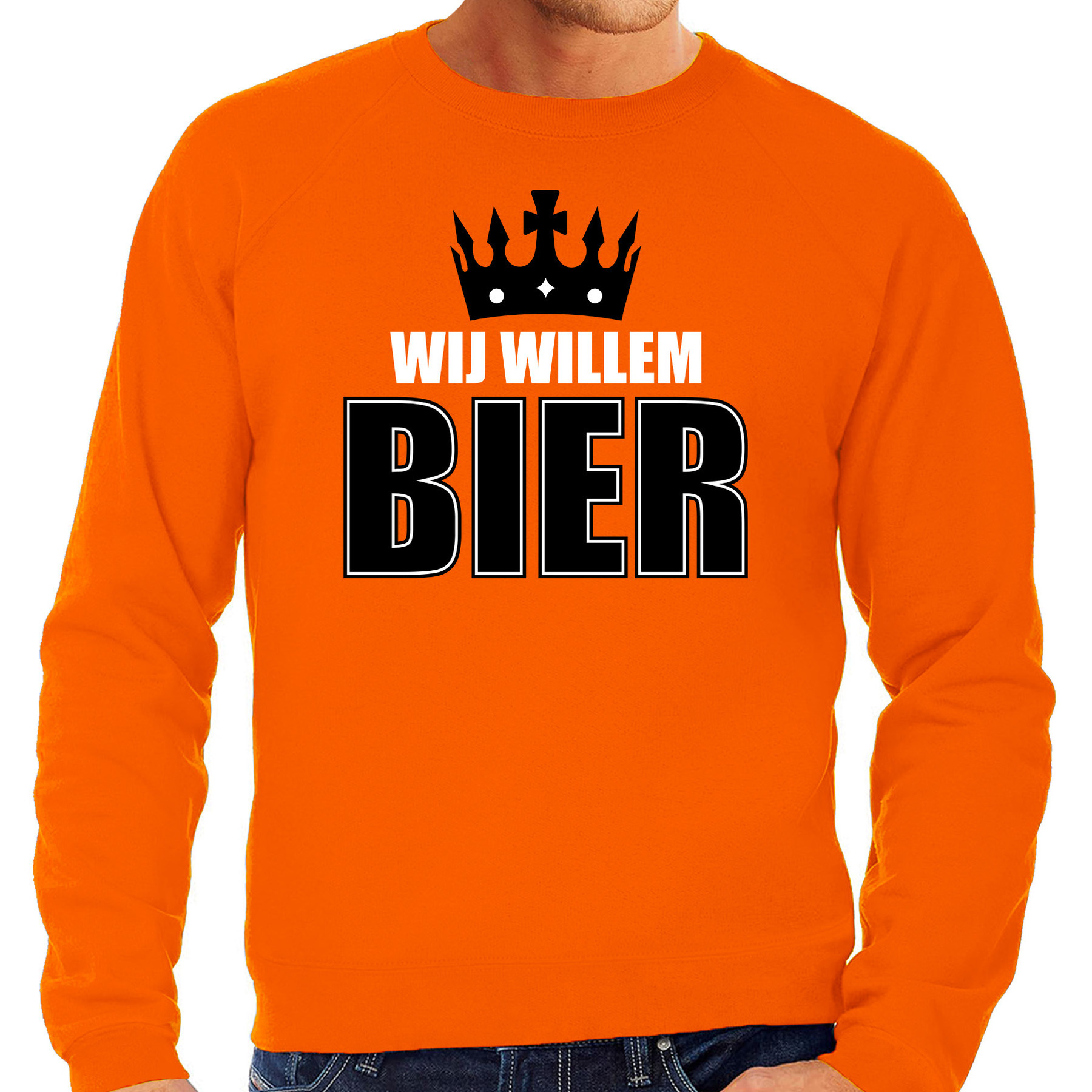 Wij Willem bier sweater oranje voor heren Koningsdag truien