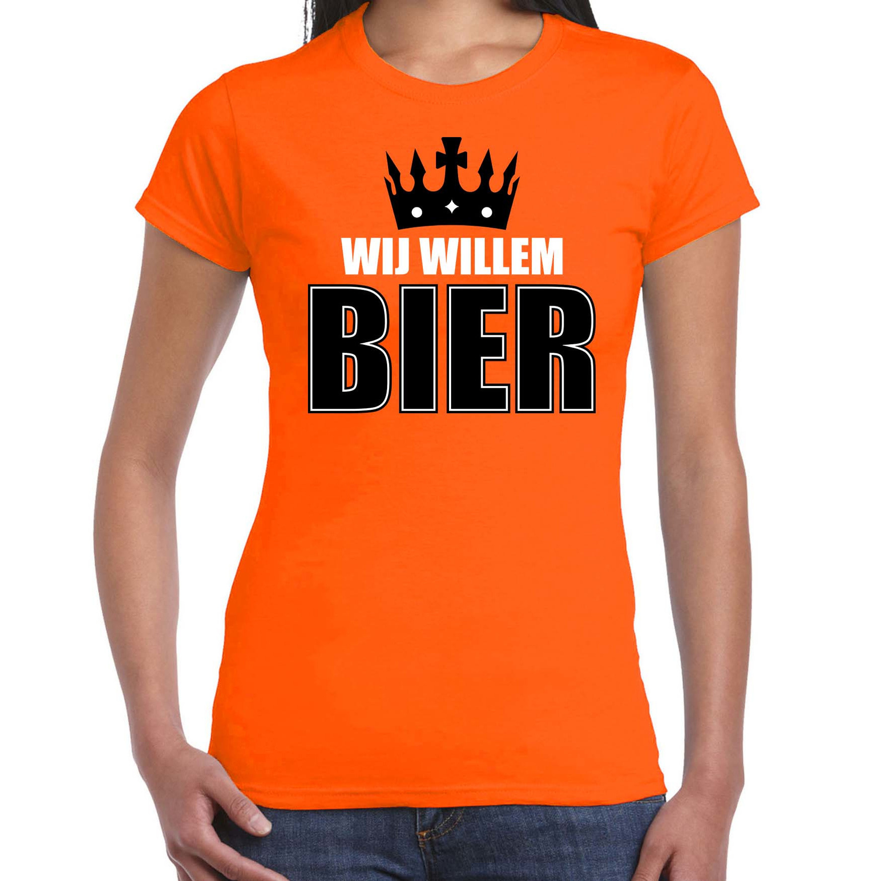 Wij Willem bier t-shirt oranje voor dames Koningsdag shirts