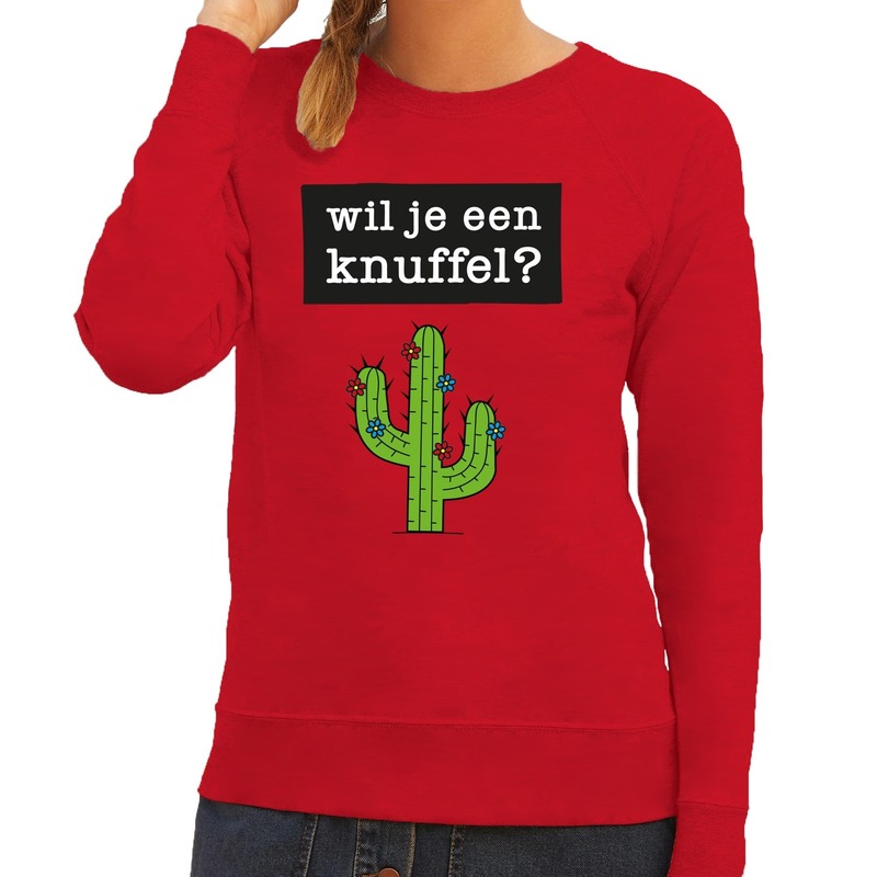 Wil je een Knuffel tekst sweater rood voor dames