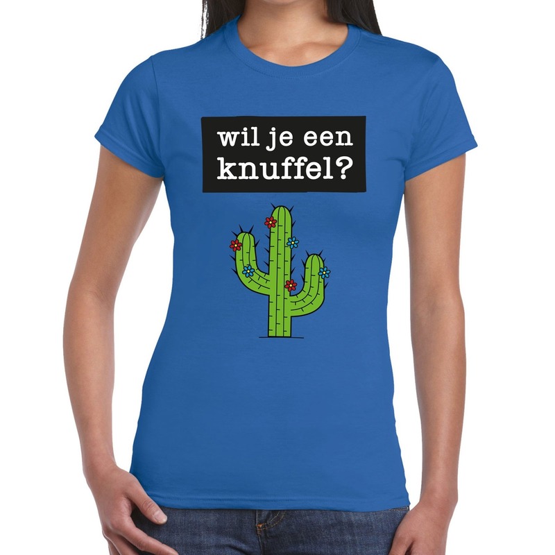 Wil je een Knuffel tekst t-shirt blauw dames