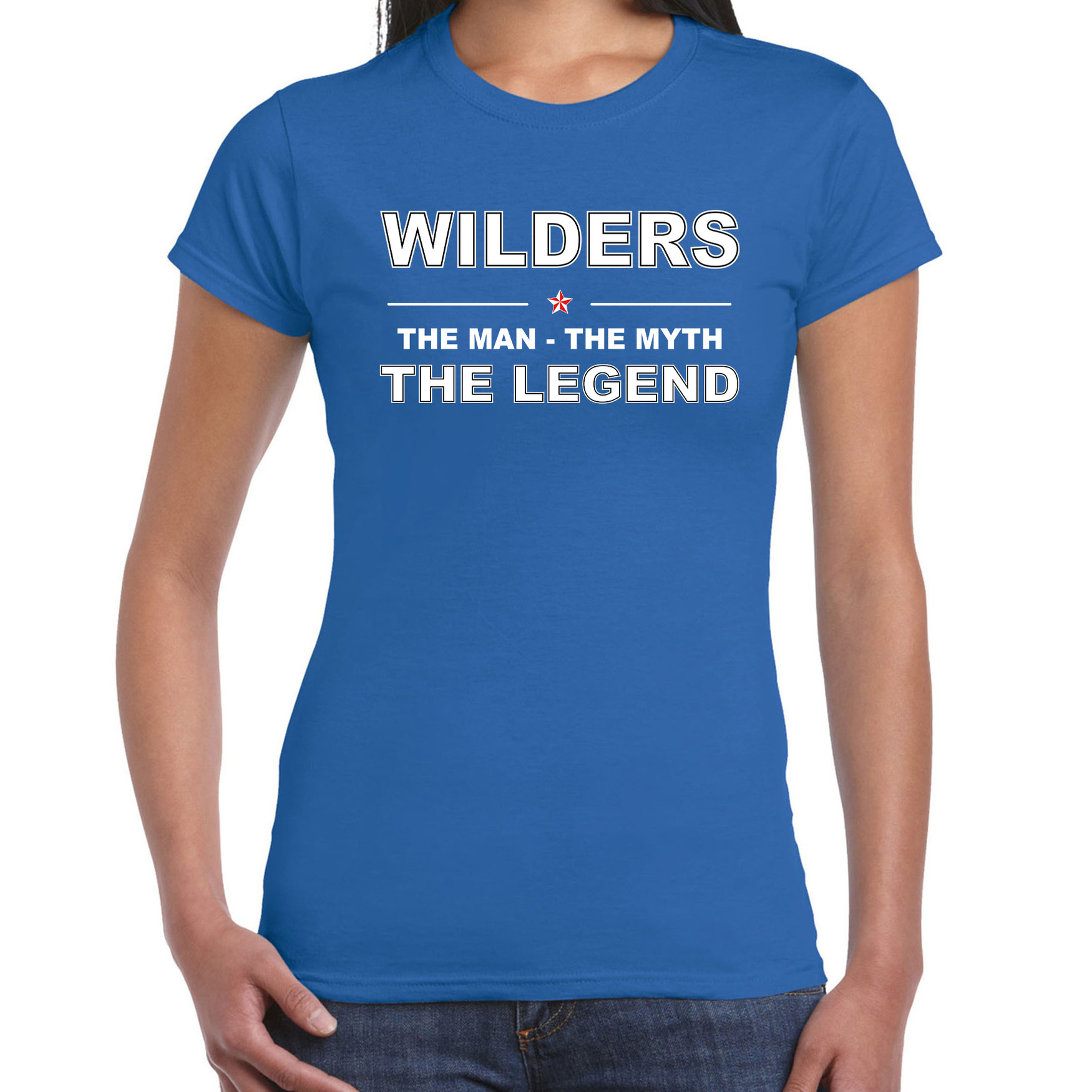 Wilders naam t-shirt the man-the myth-the legend blauw voor dames