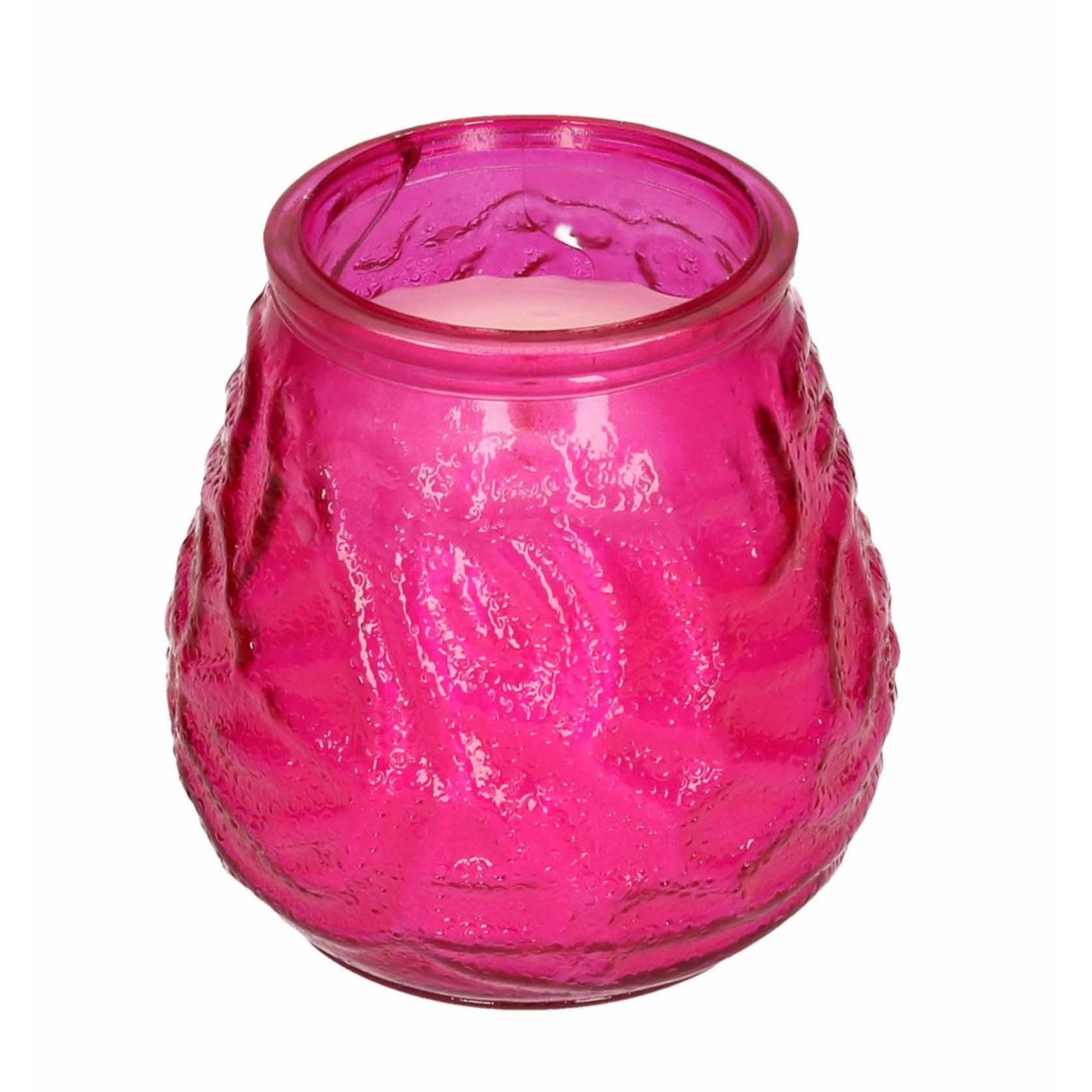 Windlicht geurkaars roze glas 48 branduren citrusgeur