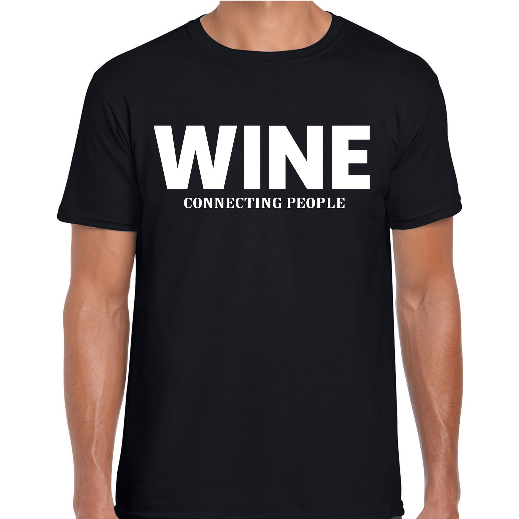 Wine connecting people drank fun t-shirt zwart voor heren