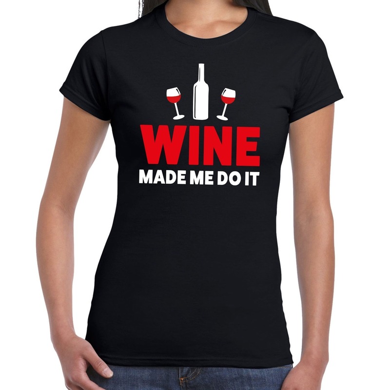 Wine made me do it drank fun t-shirt zwart voor dames