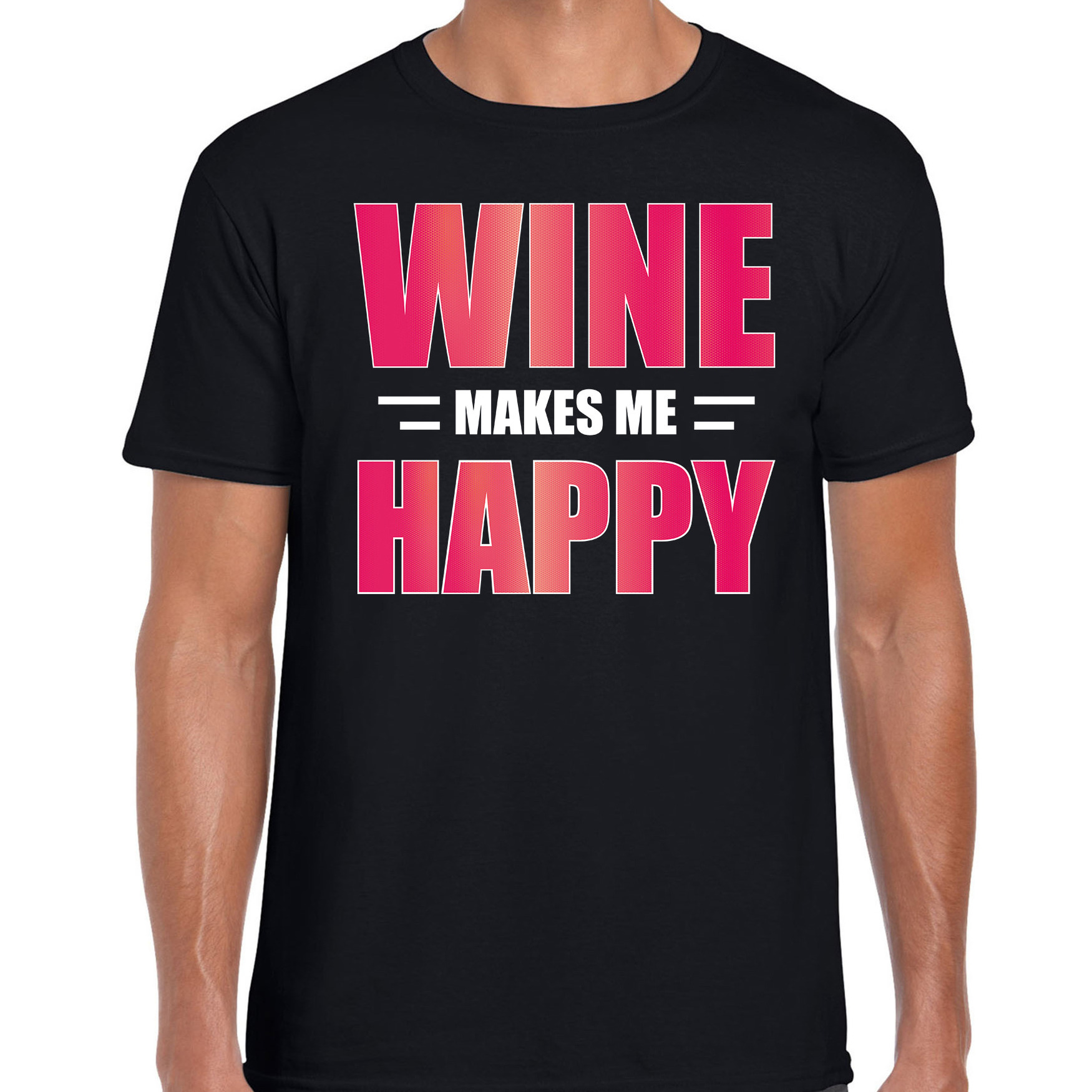 Wine makes me happy drank t-shirt-kleding zwart voor heren