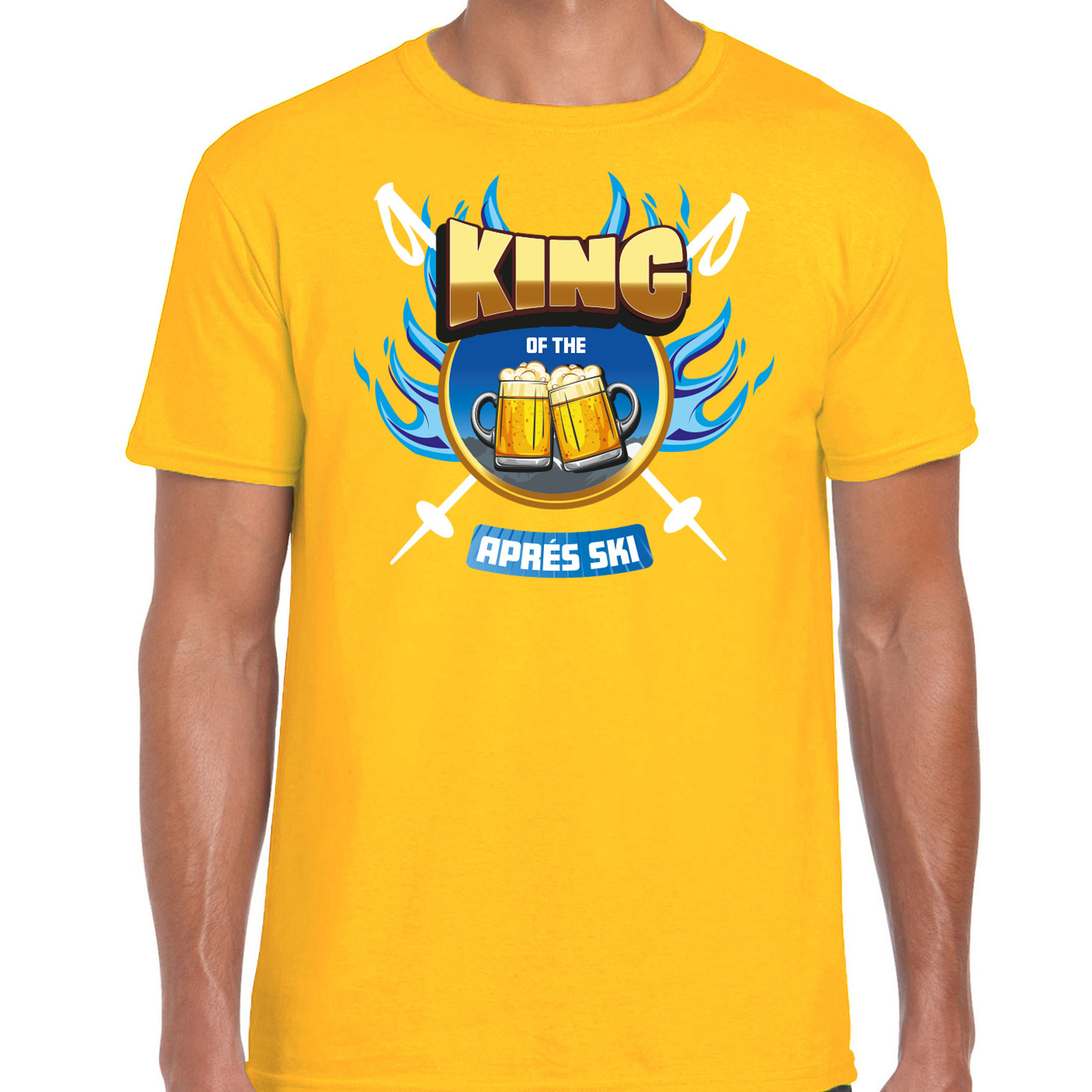 Wintersport verkleed t-shirt voor heren king of the apres ski geel bier-winter outfit