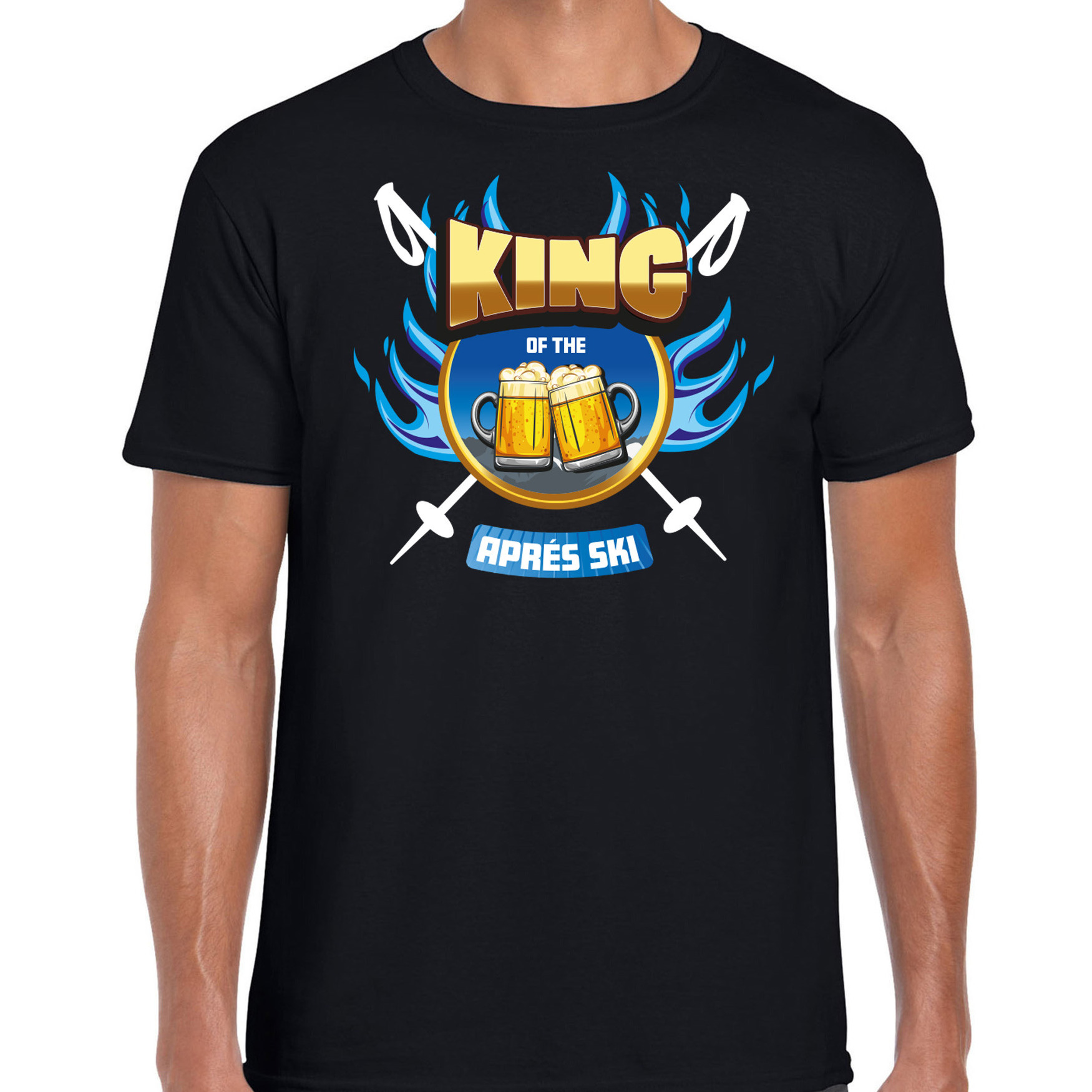 Wintersport verkleed t-shirt voor heren king of the apres ski zwart bier-winter outfit