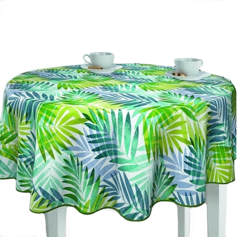 Wit-groen tuin tafellaken voor buiten palm print 160 cm PVC-kunststof