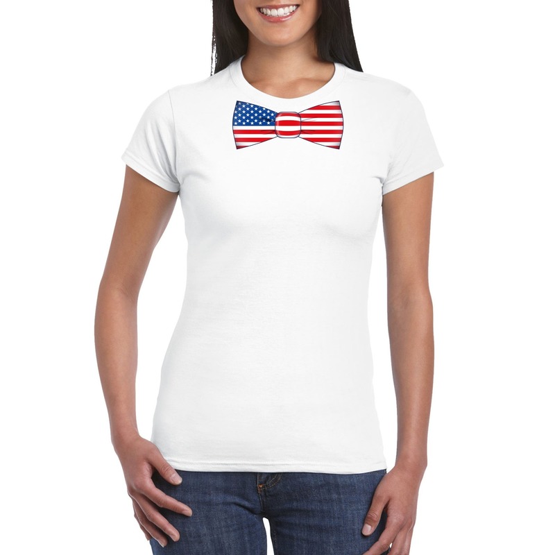 Wit t-shirt met Amerika vlag strikje dames