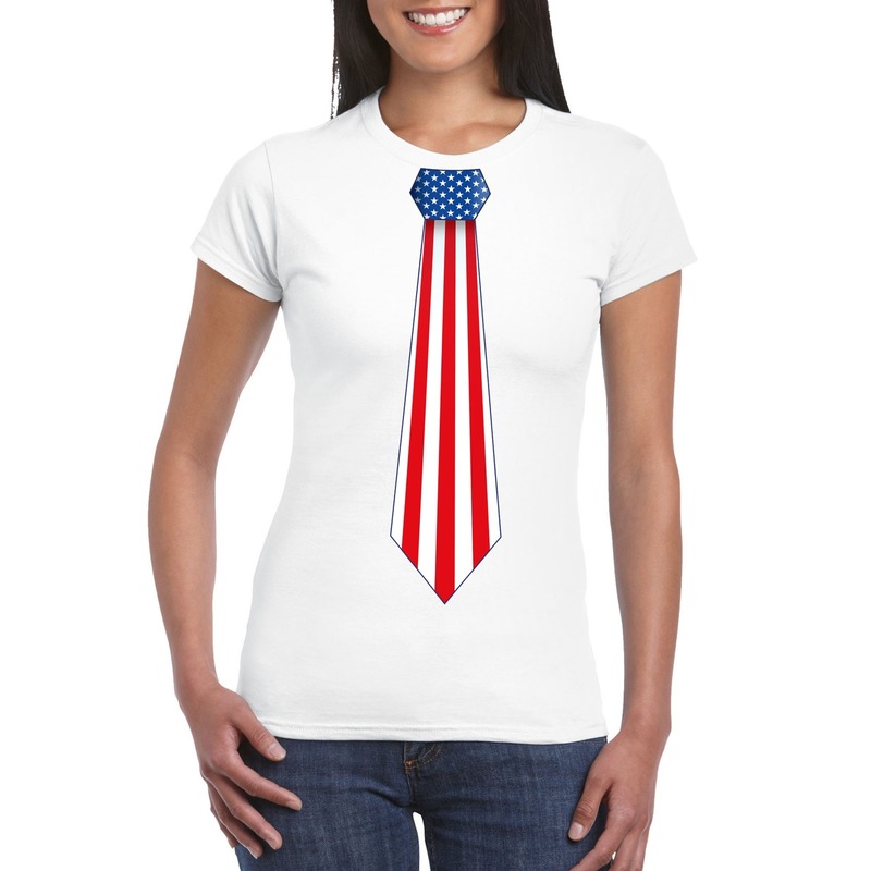 Wit t-shirt met Amerika vlag stropdas dames