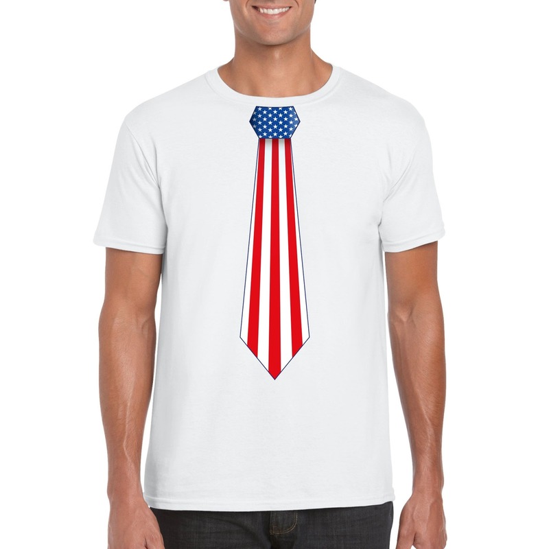 Wit t-shirt met Amerika vlag stropdas heren