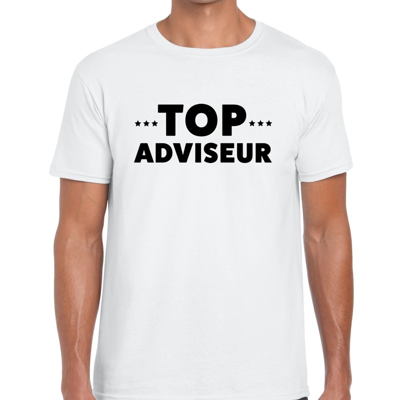 Wit tekst shirt met top adviseur bedrukking voor heren
