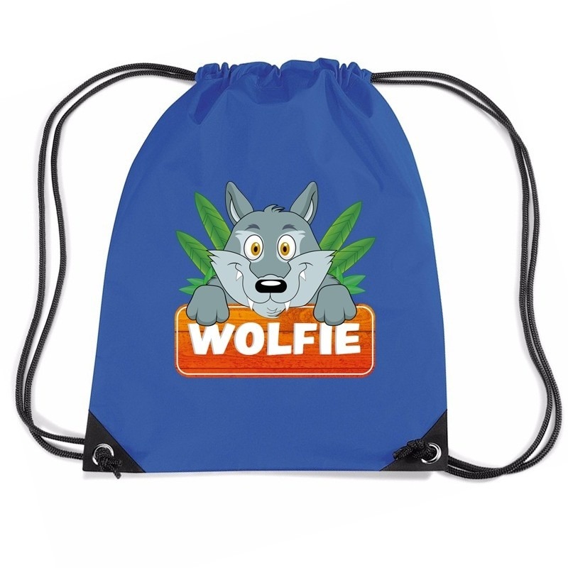 Wolfie de Wolf rugtas-gymtas blauw voor kinderen