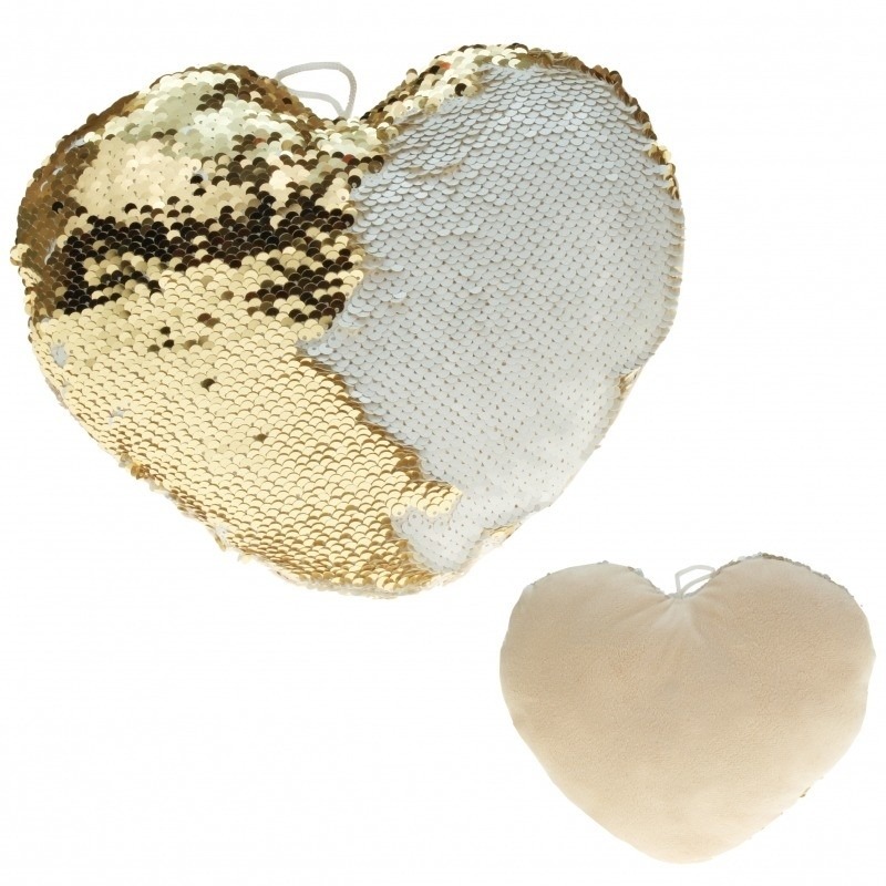 Woondecoratie hartjes kussens goud-creme metallic met pailletten 30 cm