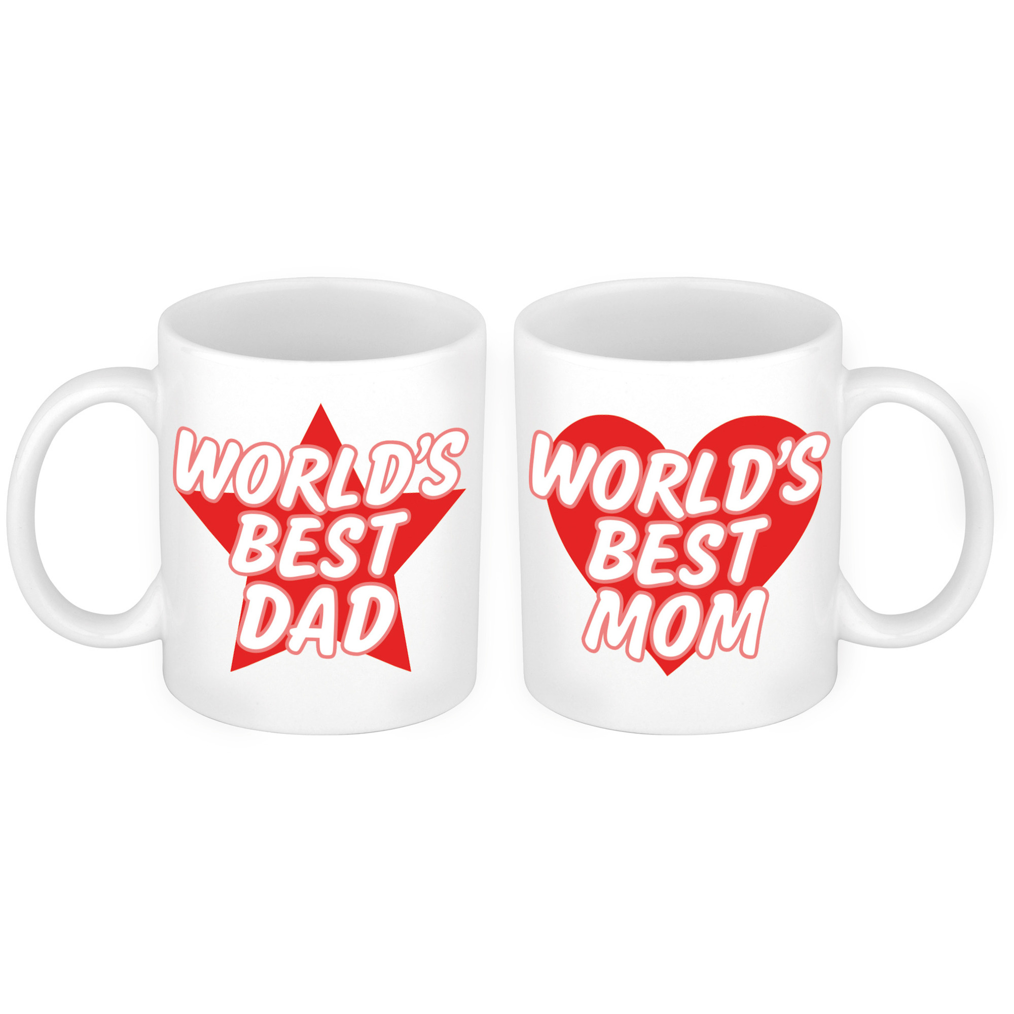 Worlds Best Mom en Dad mok rood Cadeau beker set voor Papa en Mama