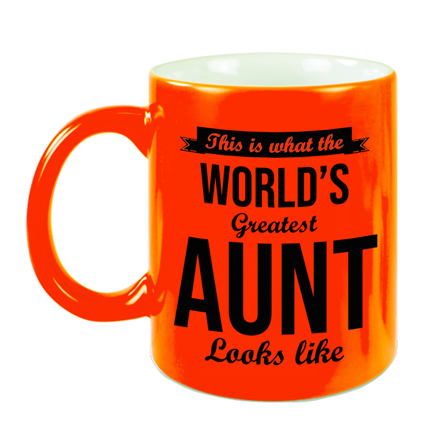 Worlds Greatest Aunt-tante cadeau koffiemok-theebeker neon oranje 330 ml