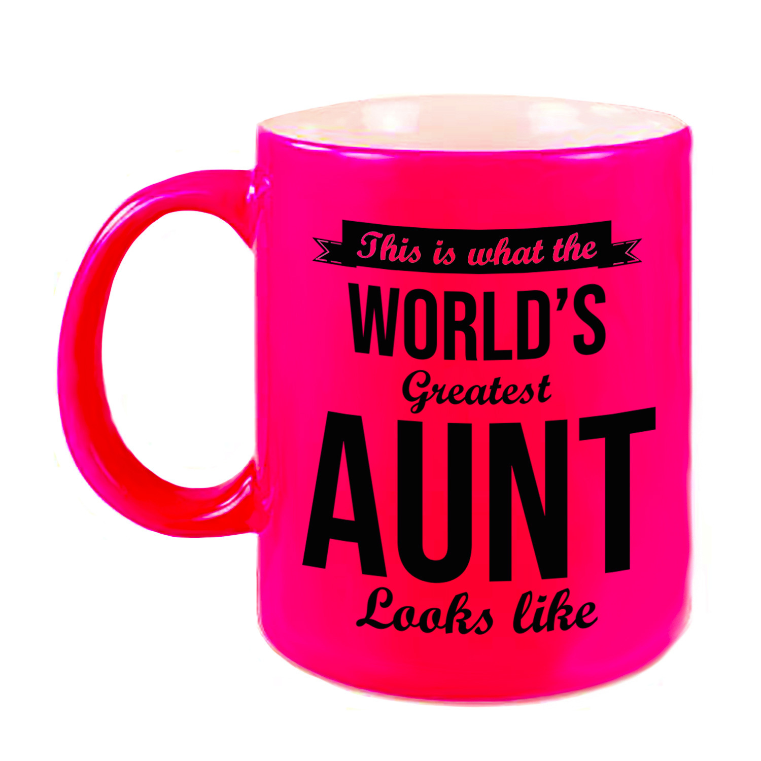 Worlds Greatest Aunt-tante cadeau koffiemok-theebeker neon roze 330 ml