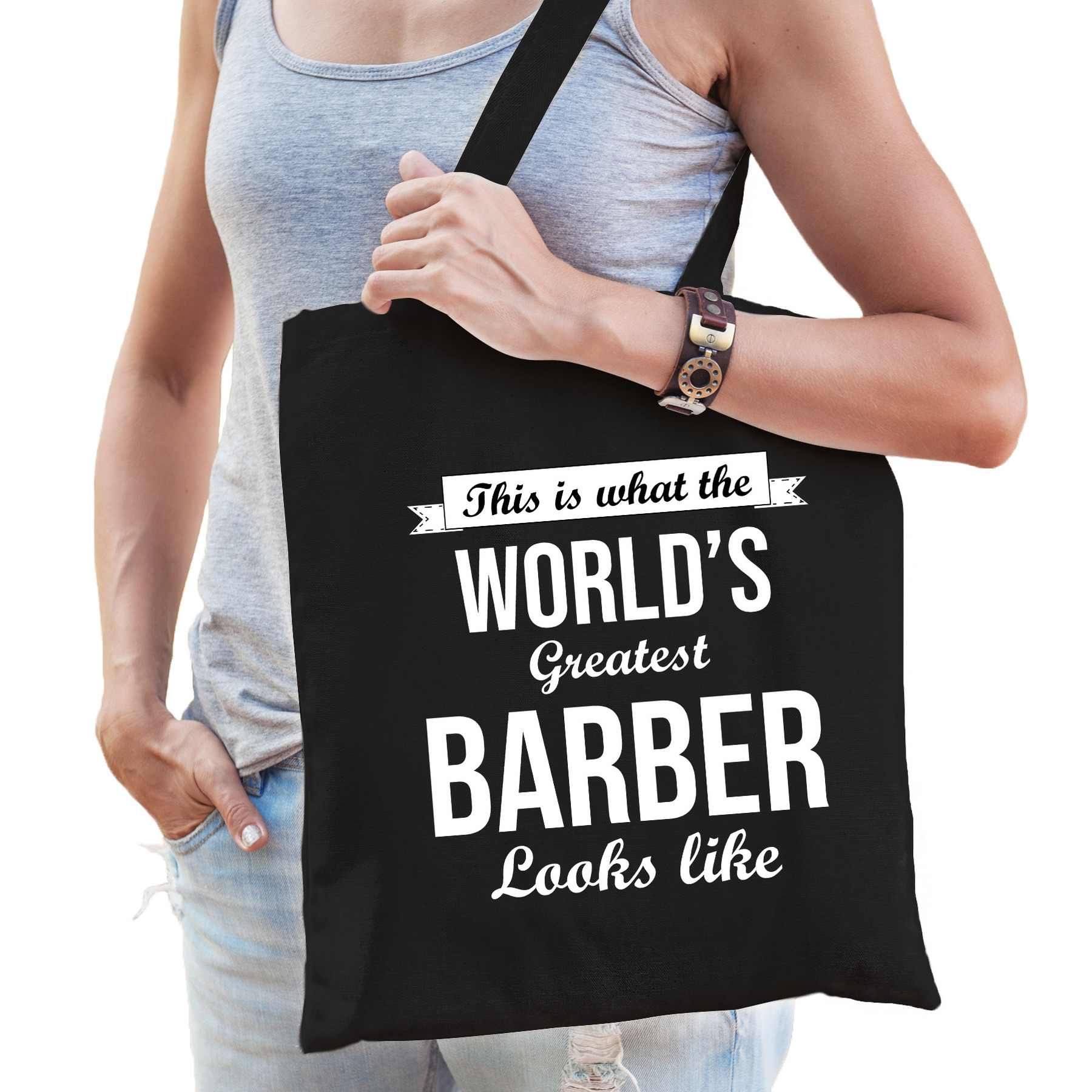 Worlds greatest barber tas zwart volwassenen werelds beste kapper cadeau tas