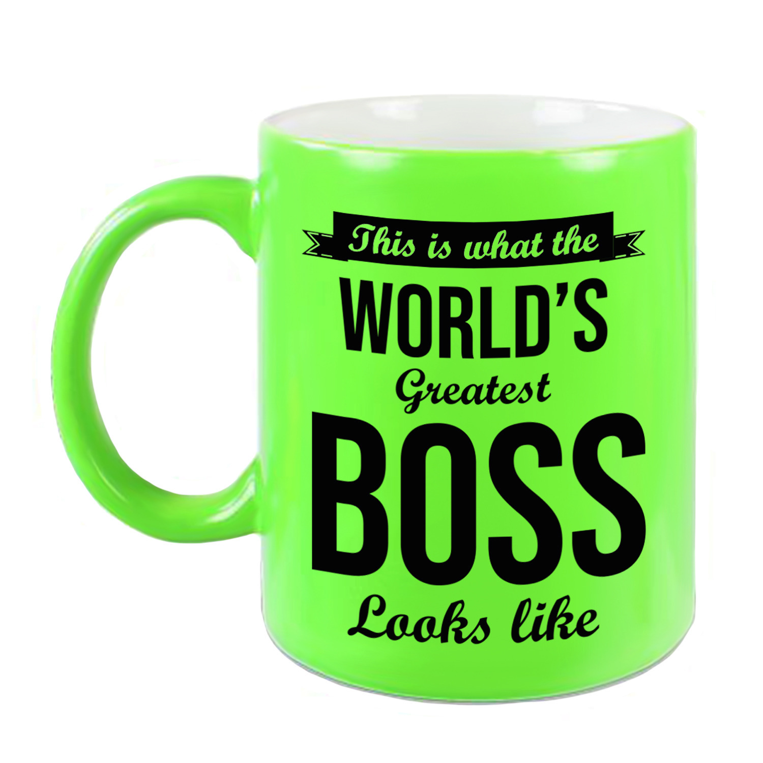 Worlds Greatest Boss cadeau koffiemok-theebeker neon groen 330 ml