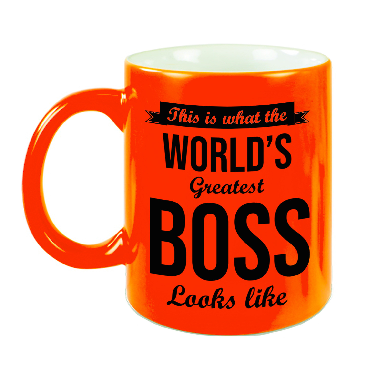 Worlds Greatest Boss cadeau koffiemok-theebeker neon oranje 330 ml