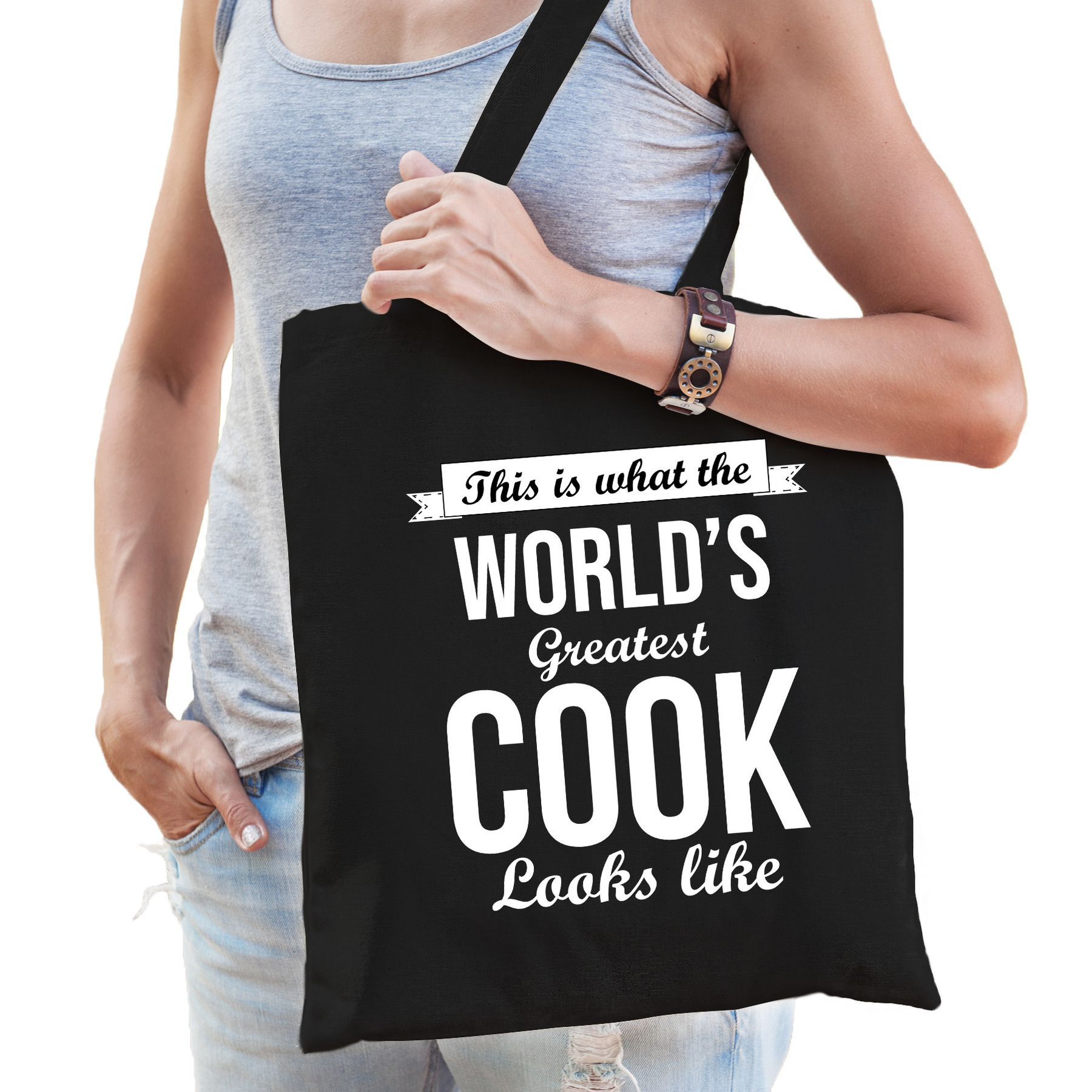 Worlds greatest cook tas zwart volwassenen werelds beste kok cadeau tas
