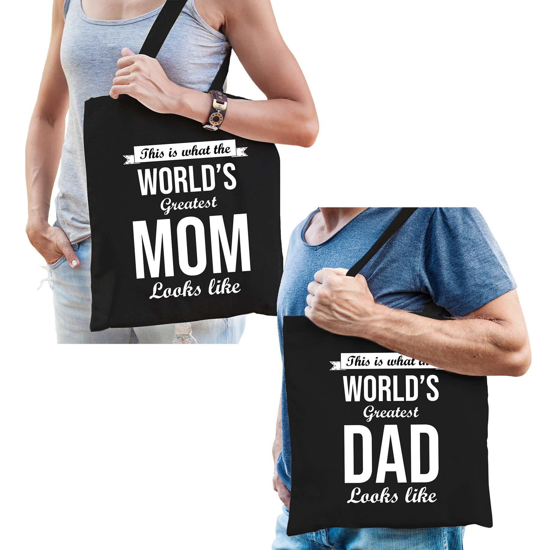 Worlds greatest Mom en Dad tasje Cadeau tassen set voor Papa en Mama