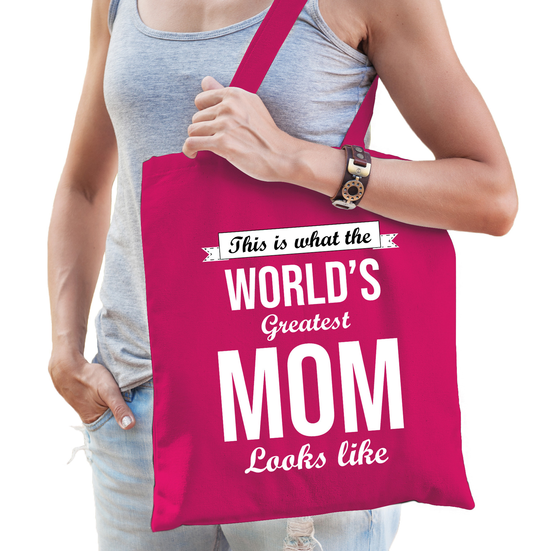 Worlds greatest MOM moeder cadeau tas roze voor dames