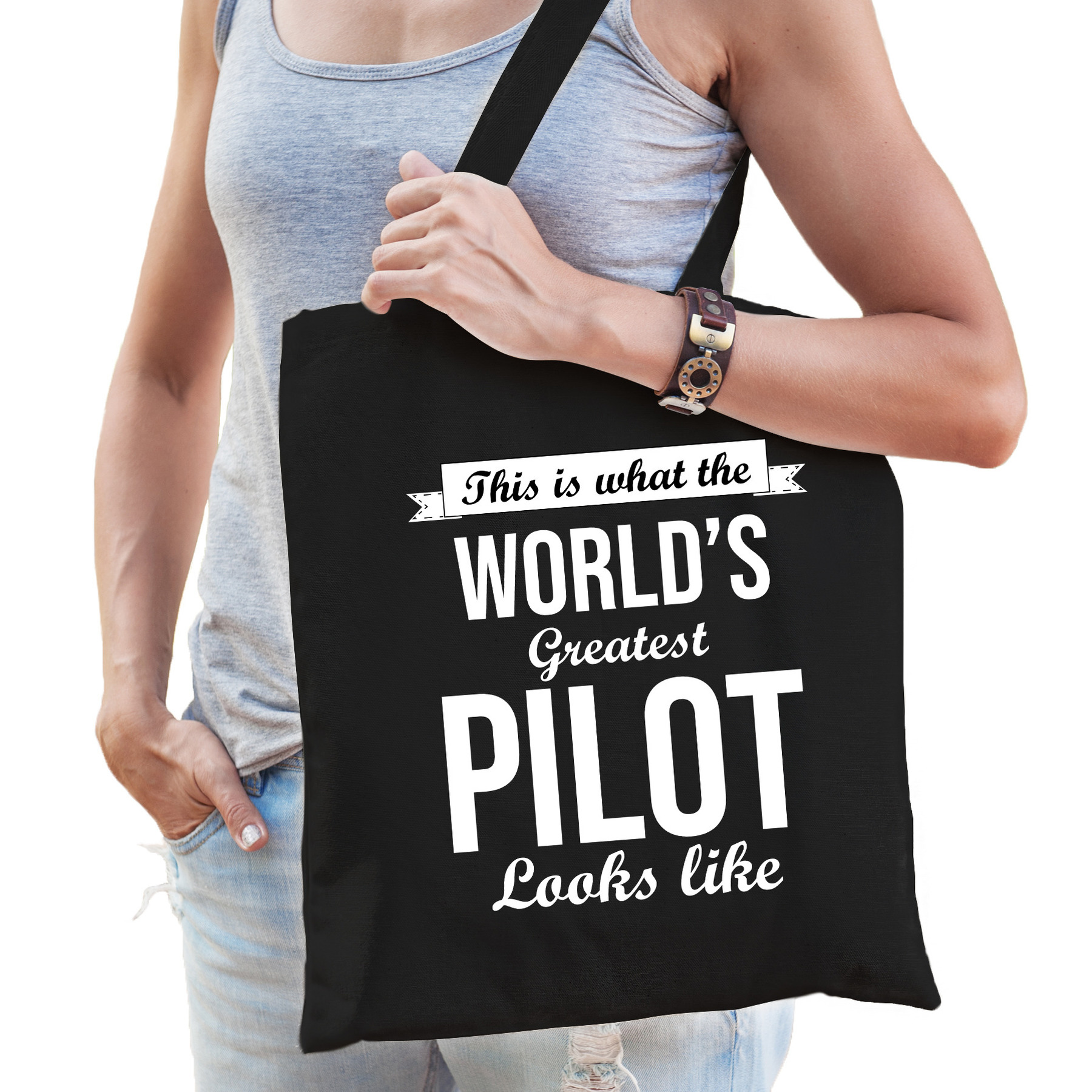 Worlds greatest pilot tas zwart volwassenen - werelds beste piloot cadeau tas
