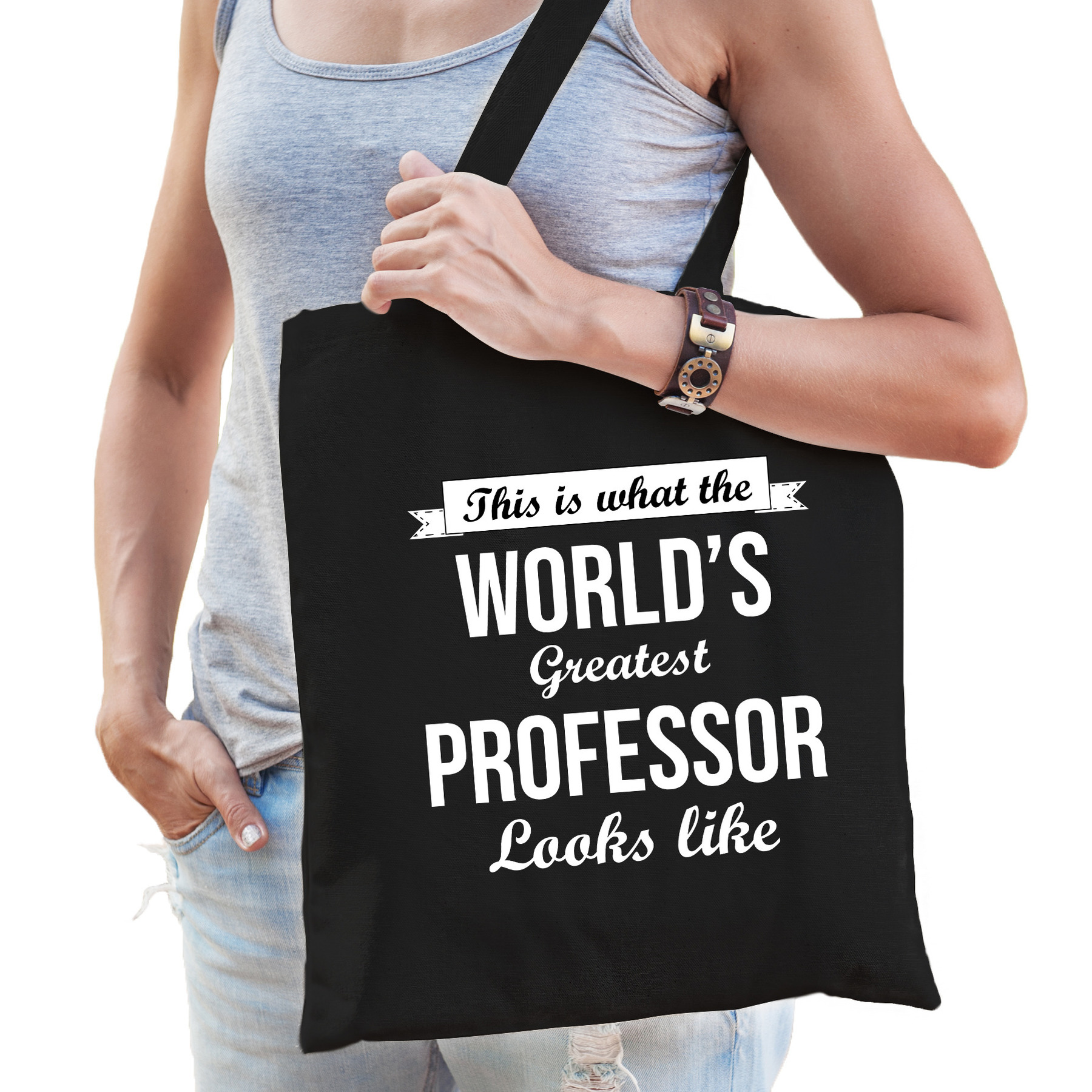Worlds greatest professor tas zwart volwassenen werelds beste hoogleraar cadeau tas