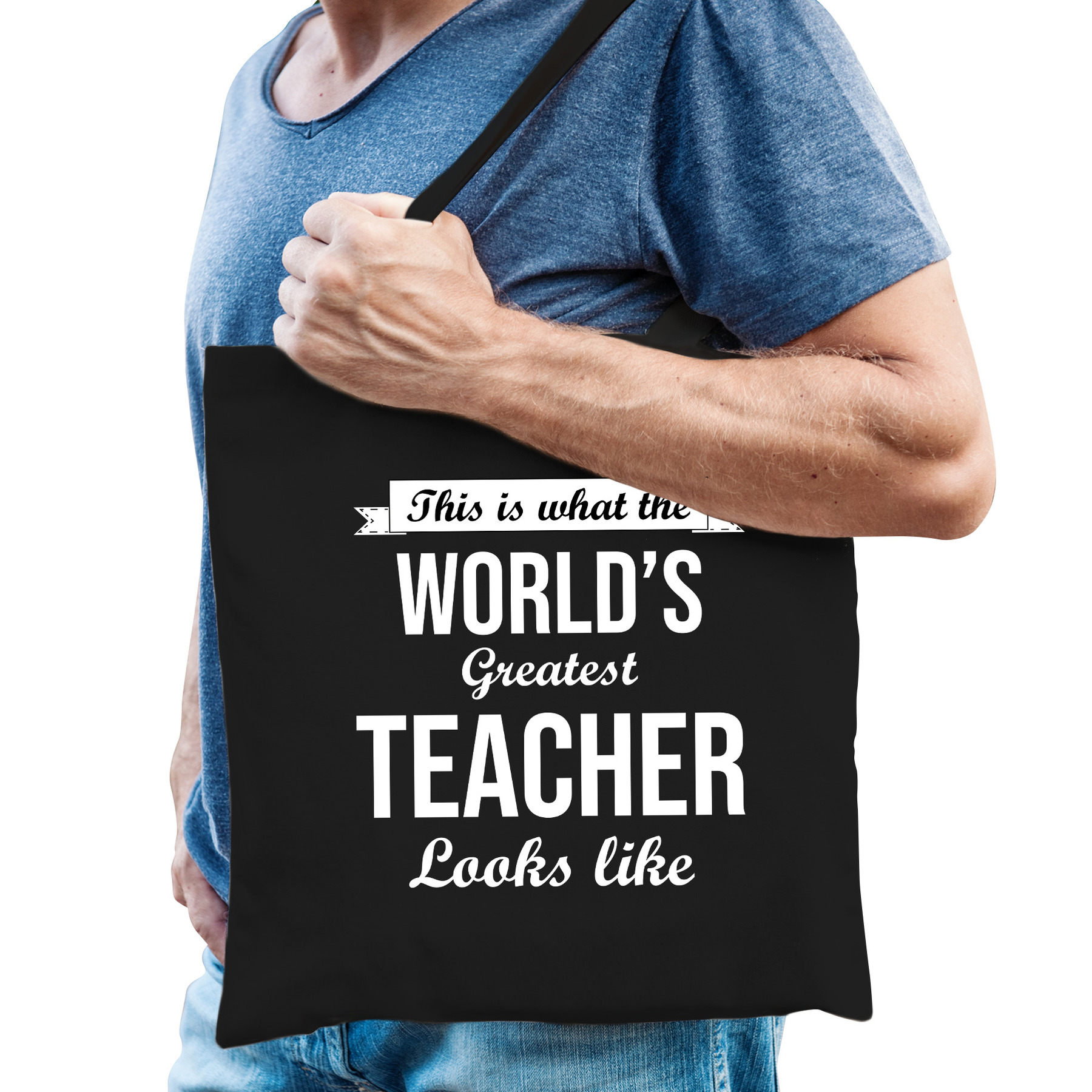 Worlds greatest TEACHER leraar cadeau tas zwart voor heren