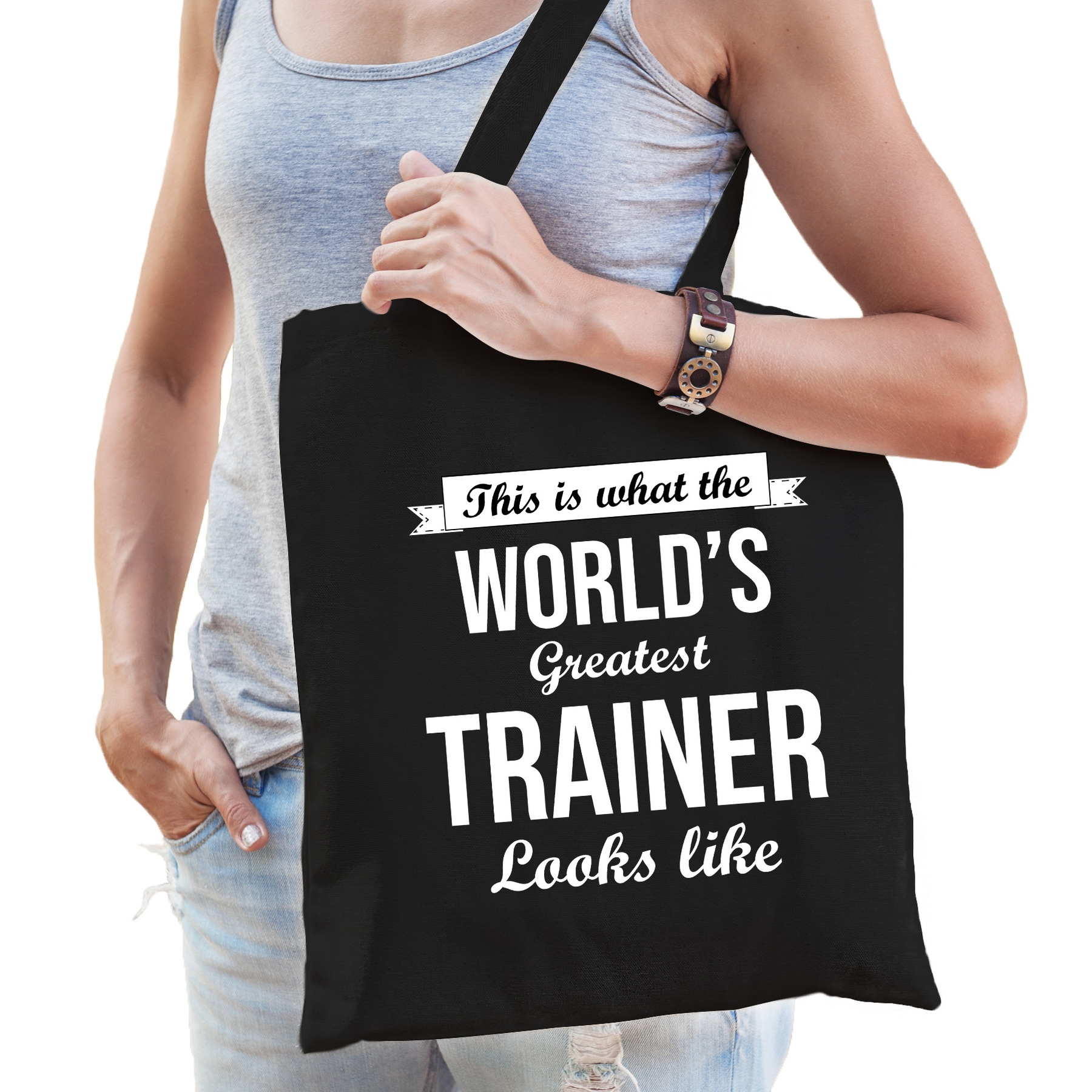 Worlds greatest trainer tas zwart volwassenen werelds beste trainer cadeau tas