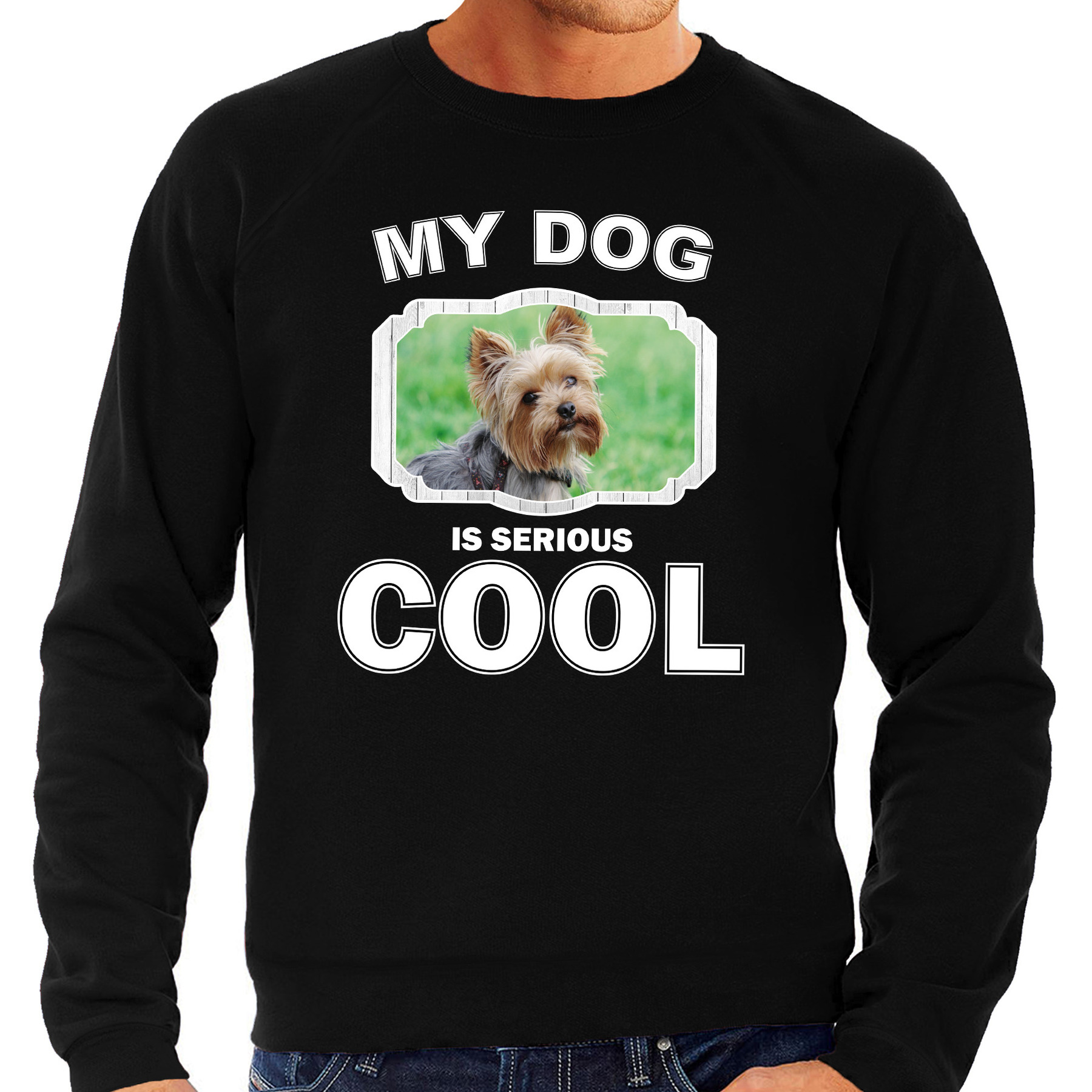 Yorkshire terrier honden sweater-trui my dog is serious cool zwart voor heren