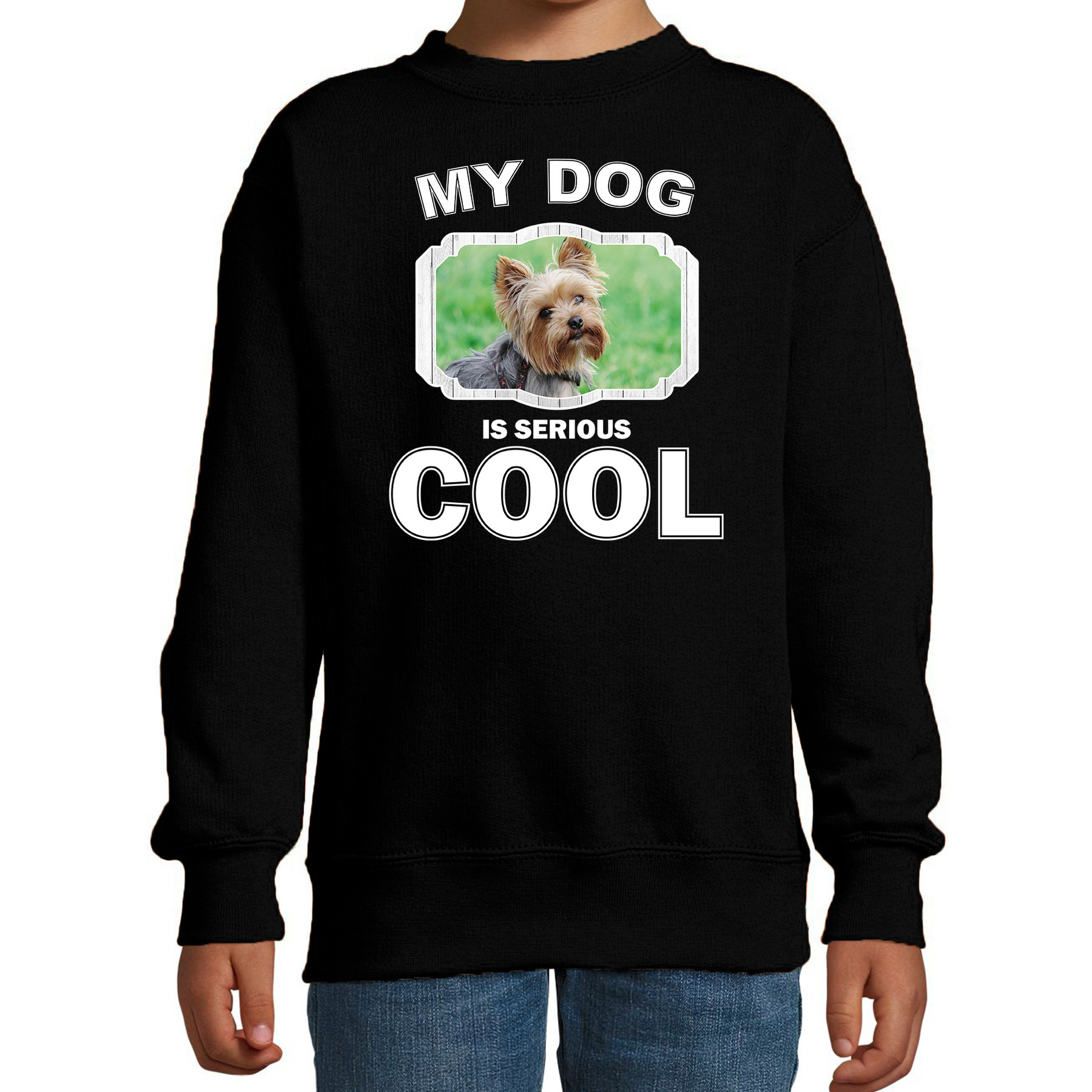 Yorkshire terrier honden trui-sweater my dog is serious cool zwart voor kinderen