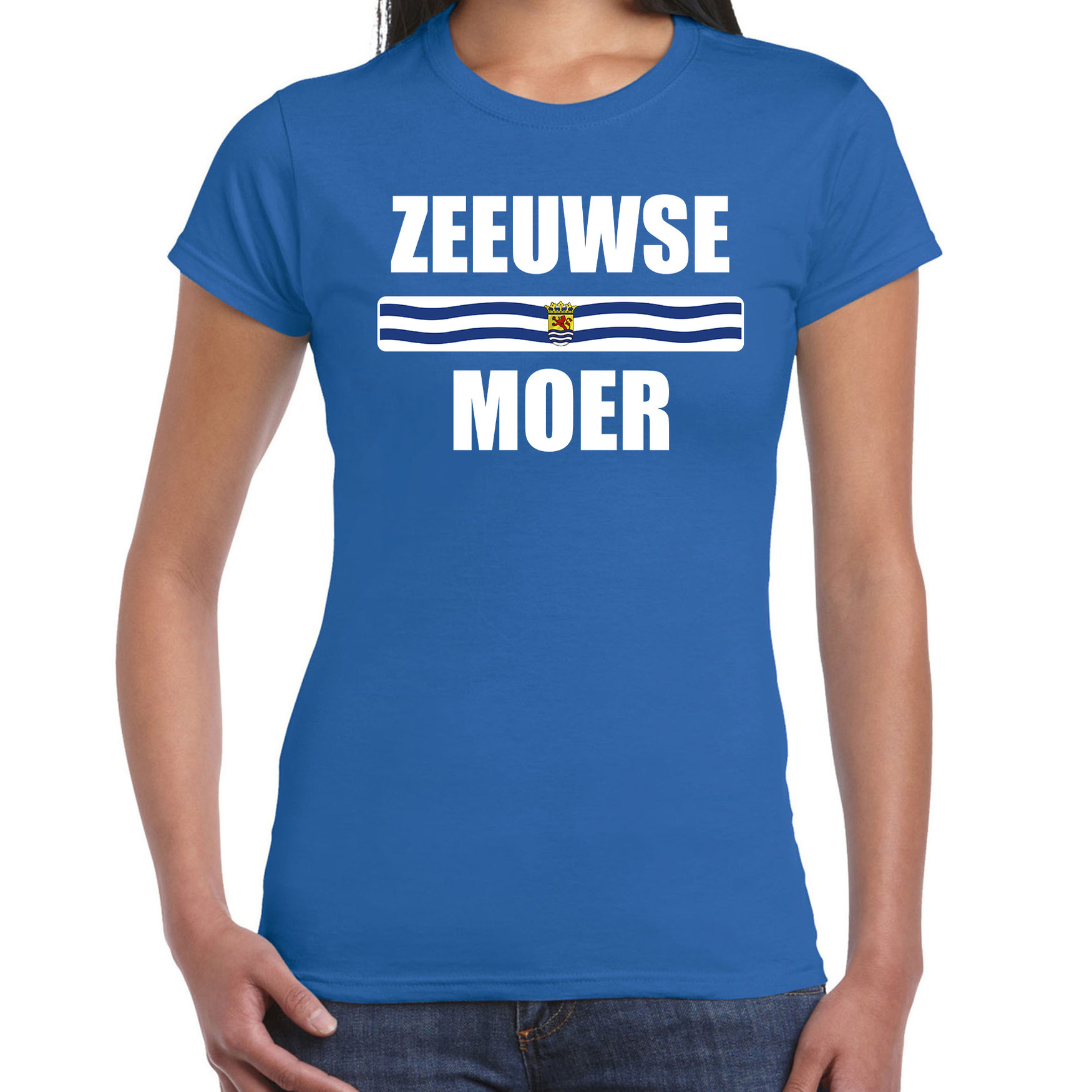 Zeeuwse moer met vlag Zeeland t-shirts Zeeuws dialect blauw voor dames